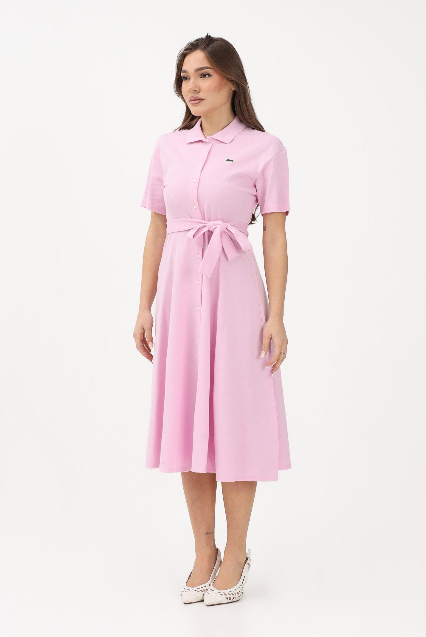 LACOSTE Abito midi rosa da donna in mini piqué EF9621 Z4H LACOSTE