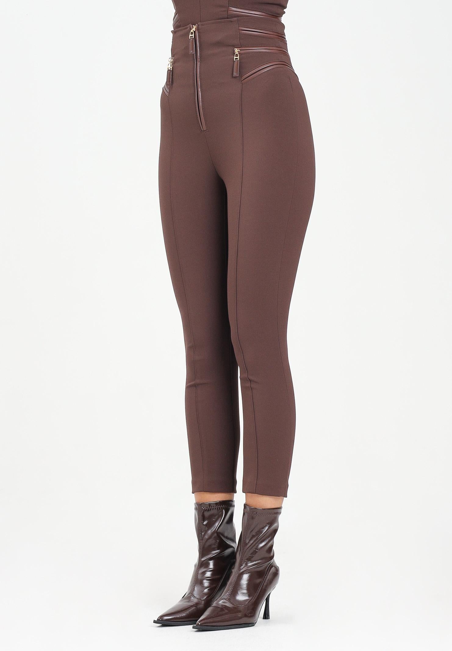 ELISABETTA FRANCHI Pantalone elegante marrone da donna con dettagli zip<BR/> PA11956E2 EA3 ELISABETTA FRANCHI