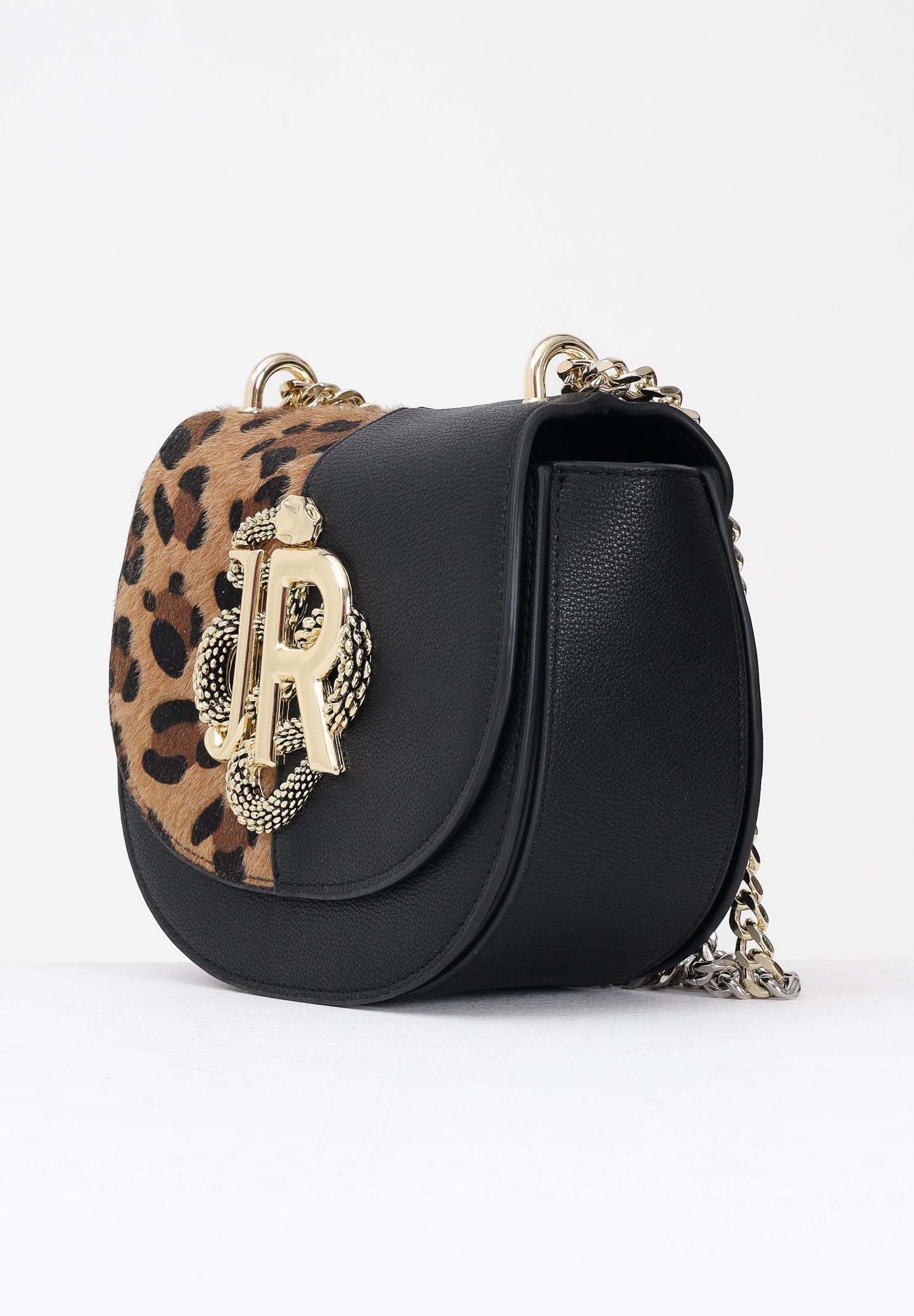 RICHMOND Borsa a tracolla nera da donna con inserto in pelo maculato e logo RWA25355BO BLGO RICHMOND