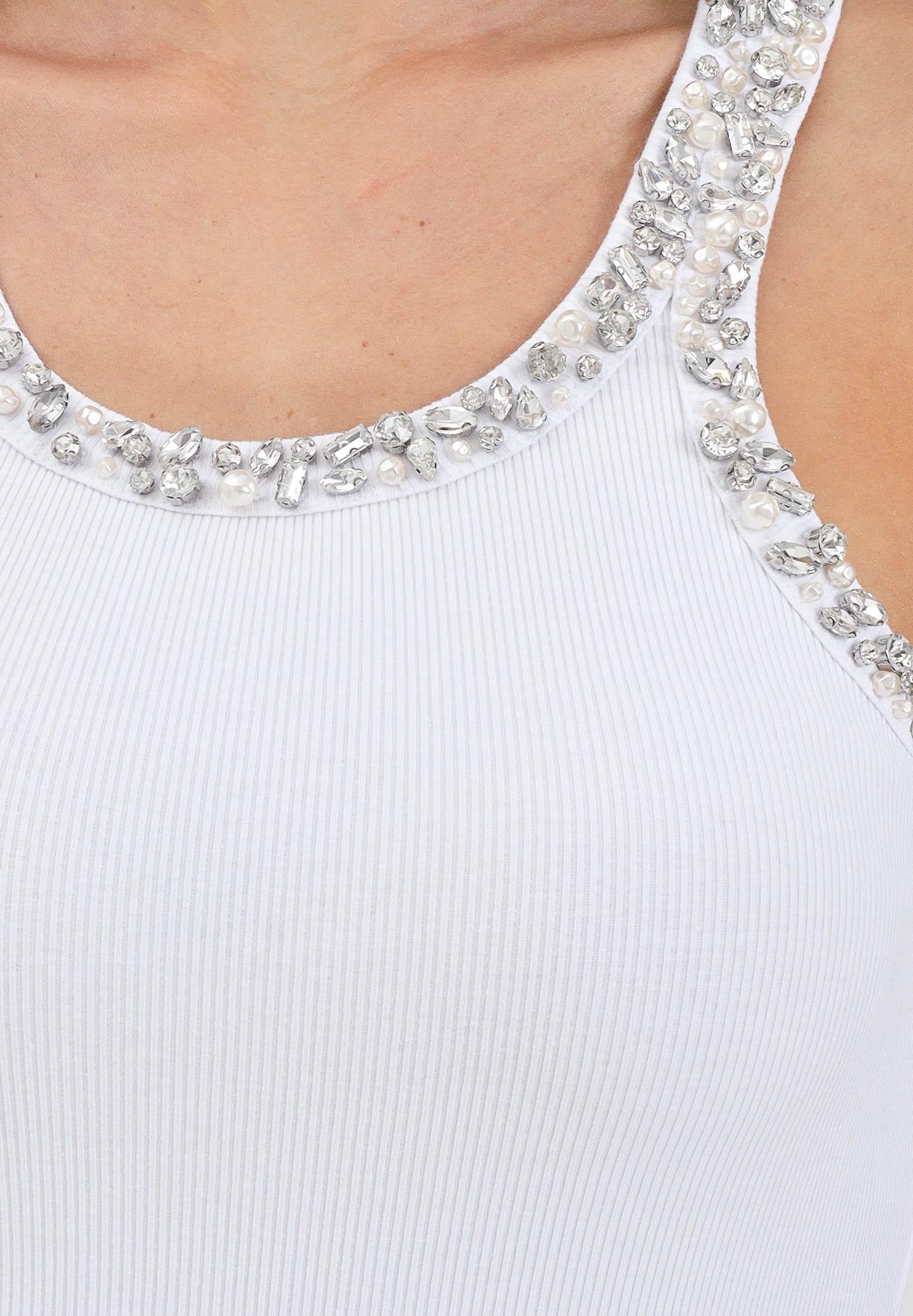 PINKO Canotta bianca da donna con ricami gioiello 104109A2TM Z04 PINKO