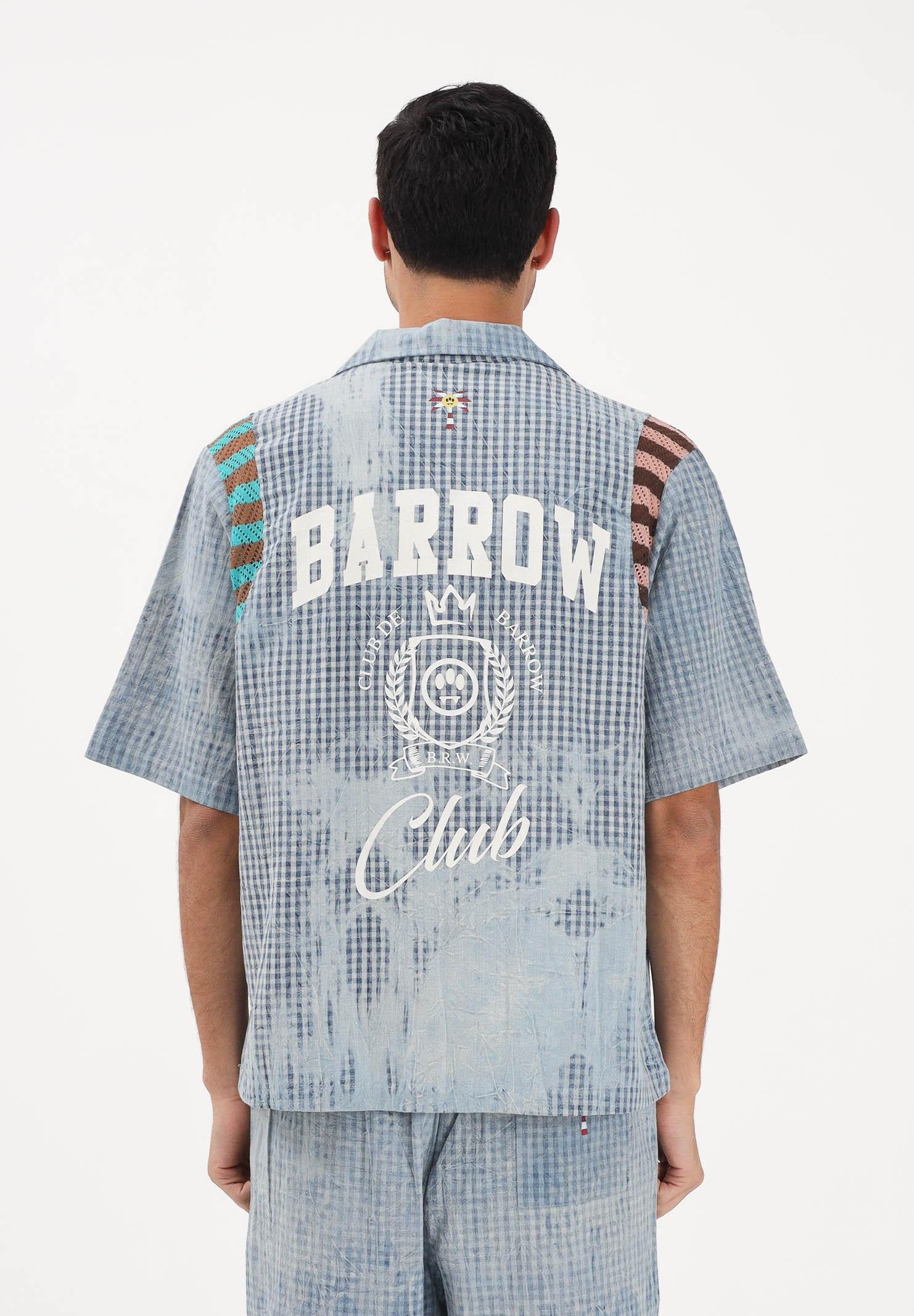 BARROW Camicia a manica corta celeste per uomo e donna con stampa micro check S6BWUASI055 172 BARROW
