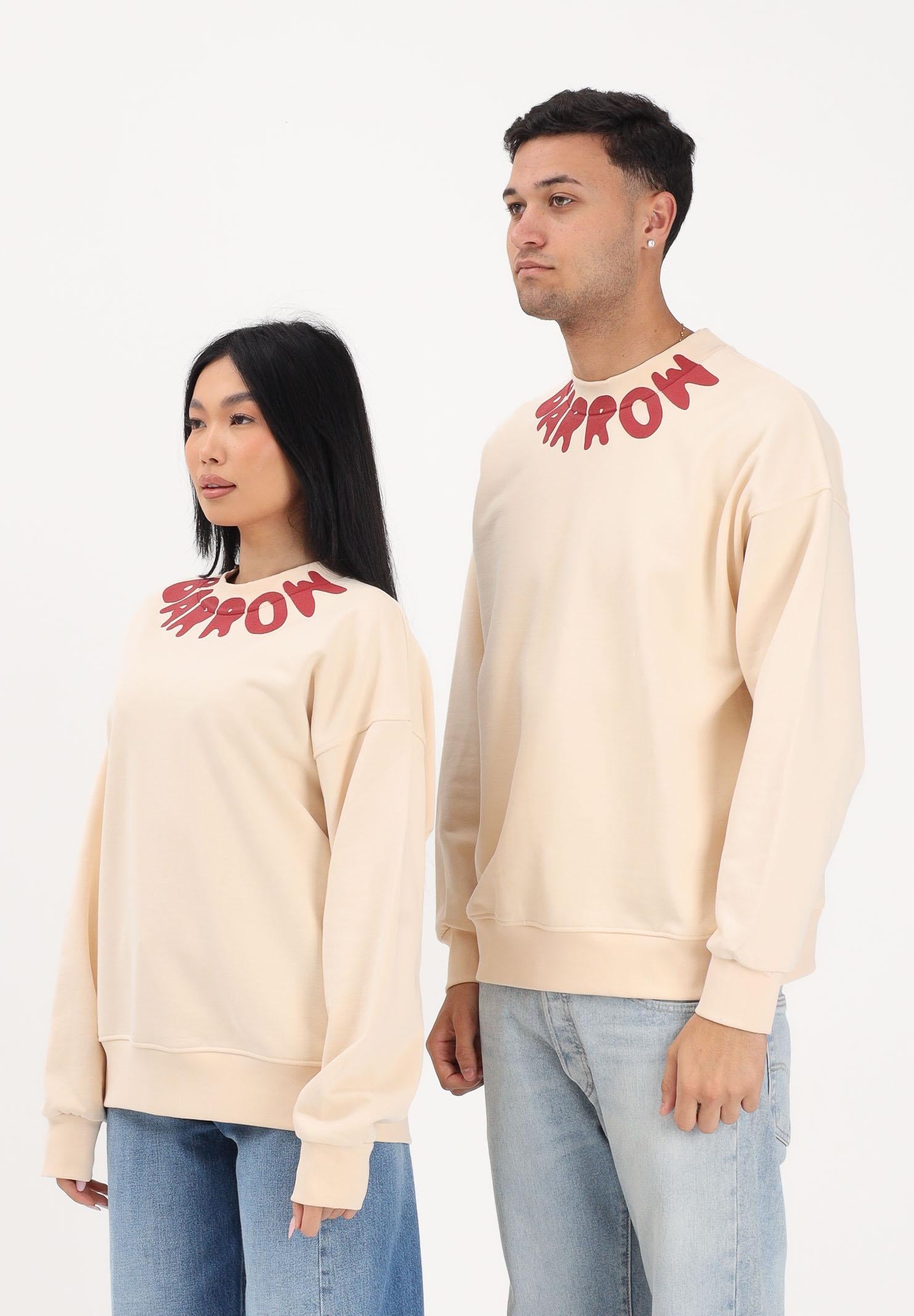 BARROW Felpa girocollo crema per uomo e donna con logo al collo S6BWUASW070 013 BARROW