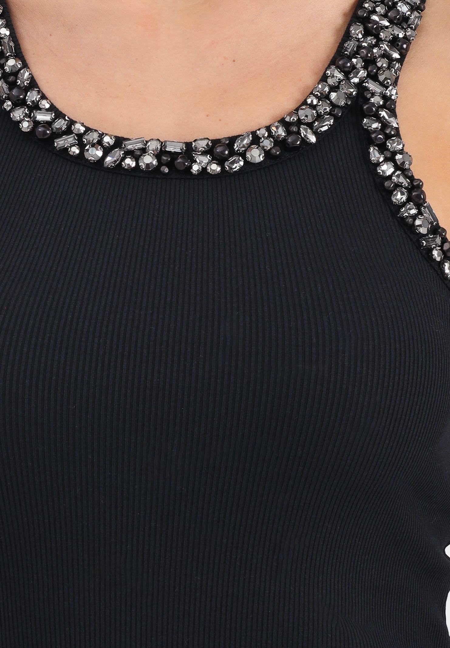 PINKO Canotta nera da donna con ricami gioiello 104109A2TM Z99 PINKO