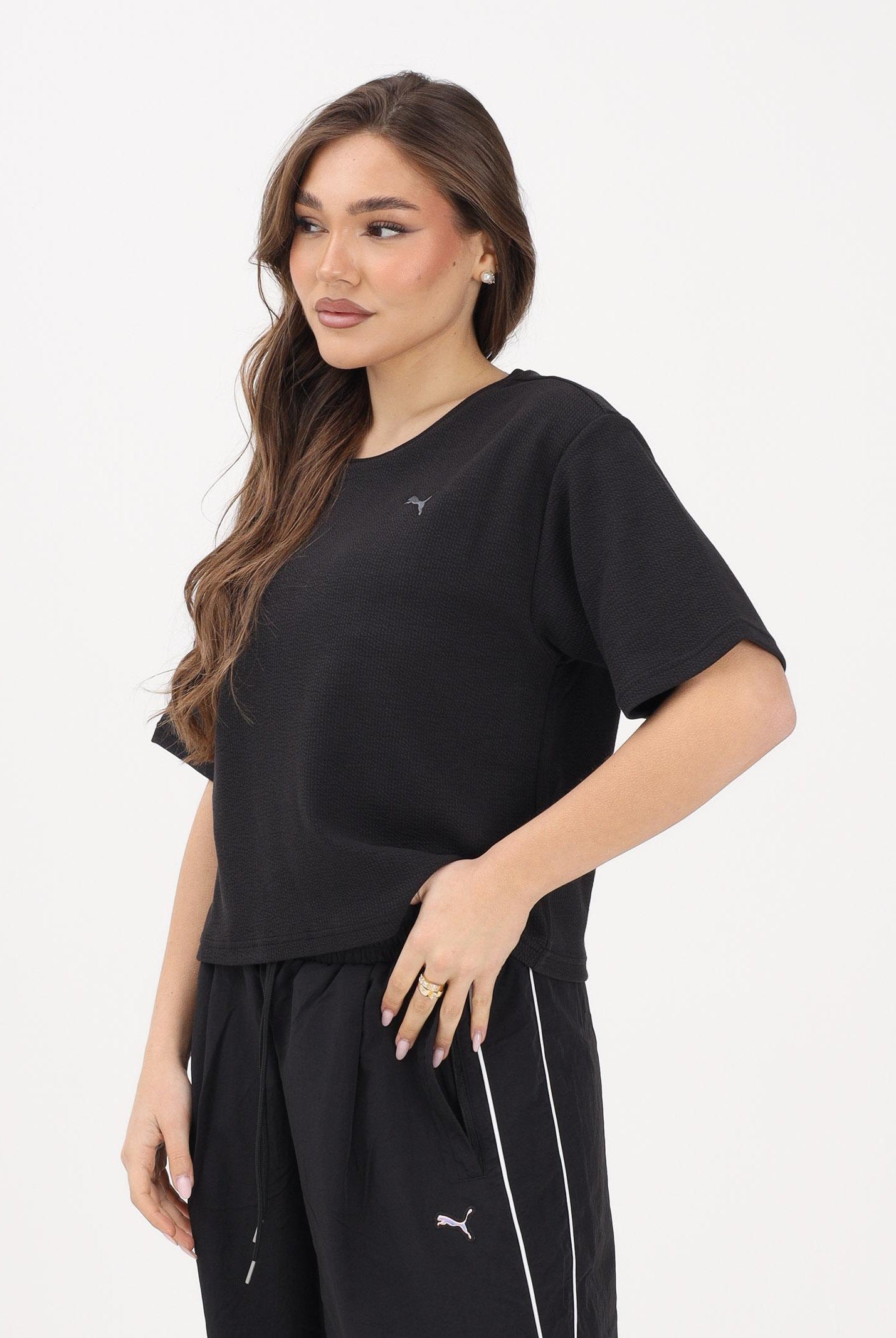 PUMA T-shirt a manica corta Essentials Elevated Relaxed nera da donna 691813 01 PUMA