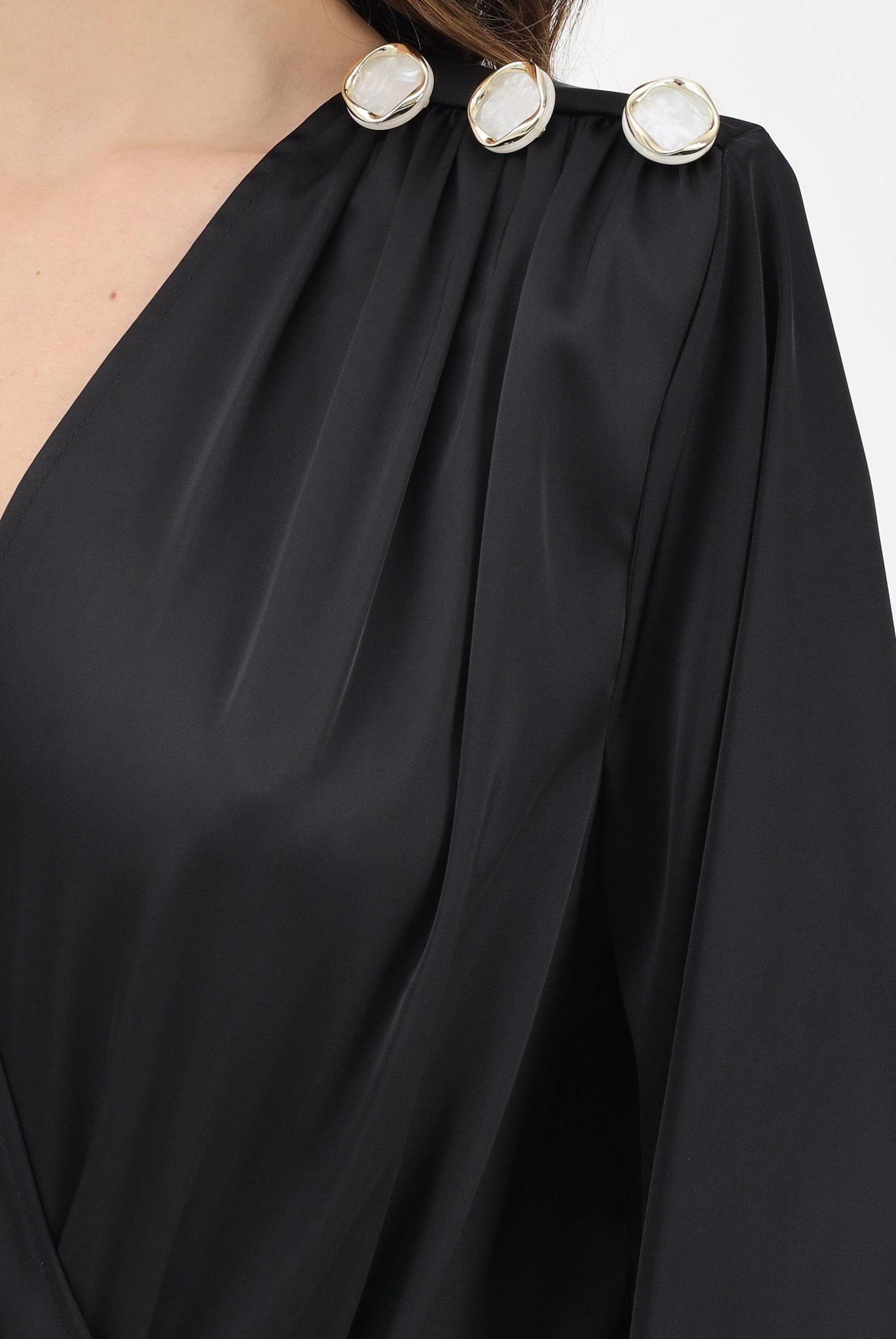 SHIT Body nero da donna con spilla fiore e bottoni SH26047 NE SHIT