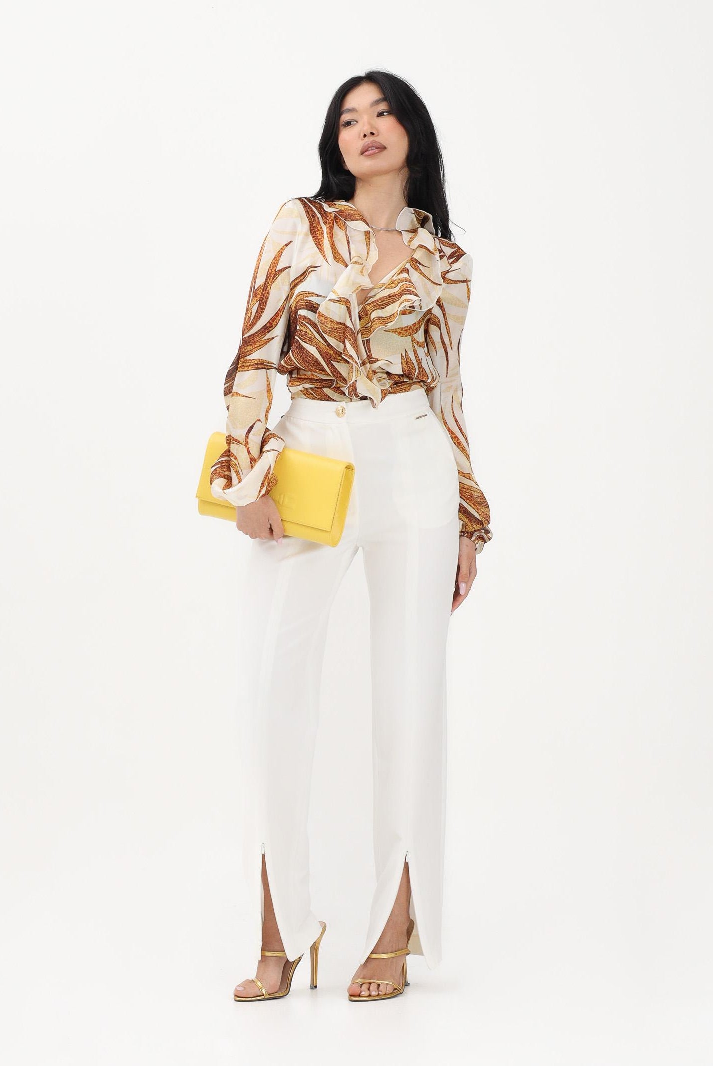 JUST CAVALLI Pantalone elegante bianco da donna con spacchi sul fondo 80PAA104N0450 004 JUST CAVALLI