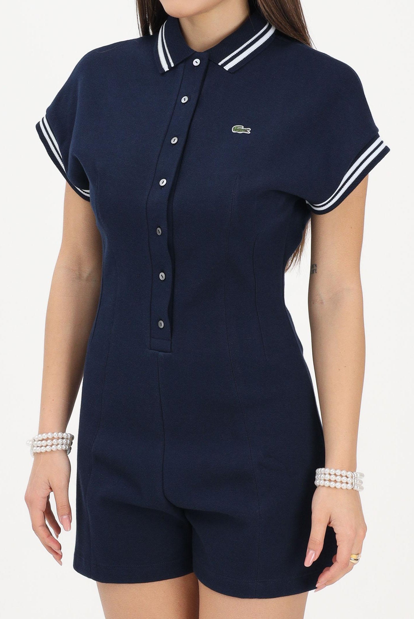 LACOSTE Tutina blu da donna con collo a polo di produzione francese EF2431 525 LACOSTE