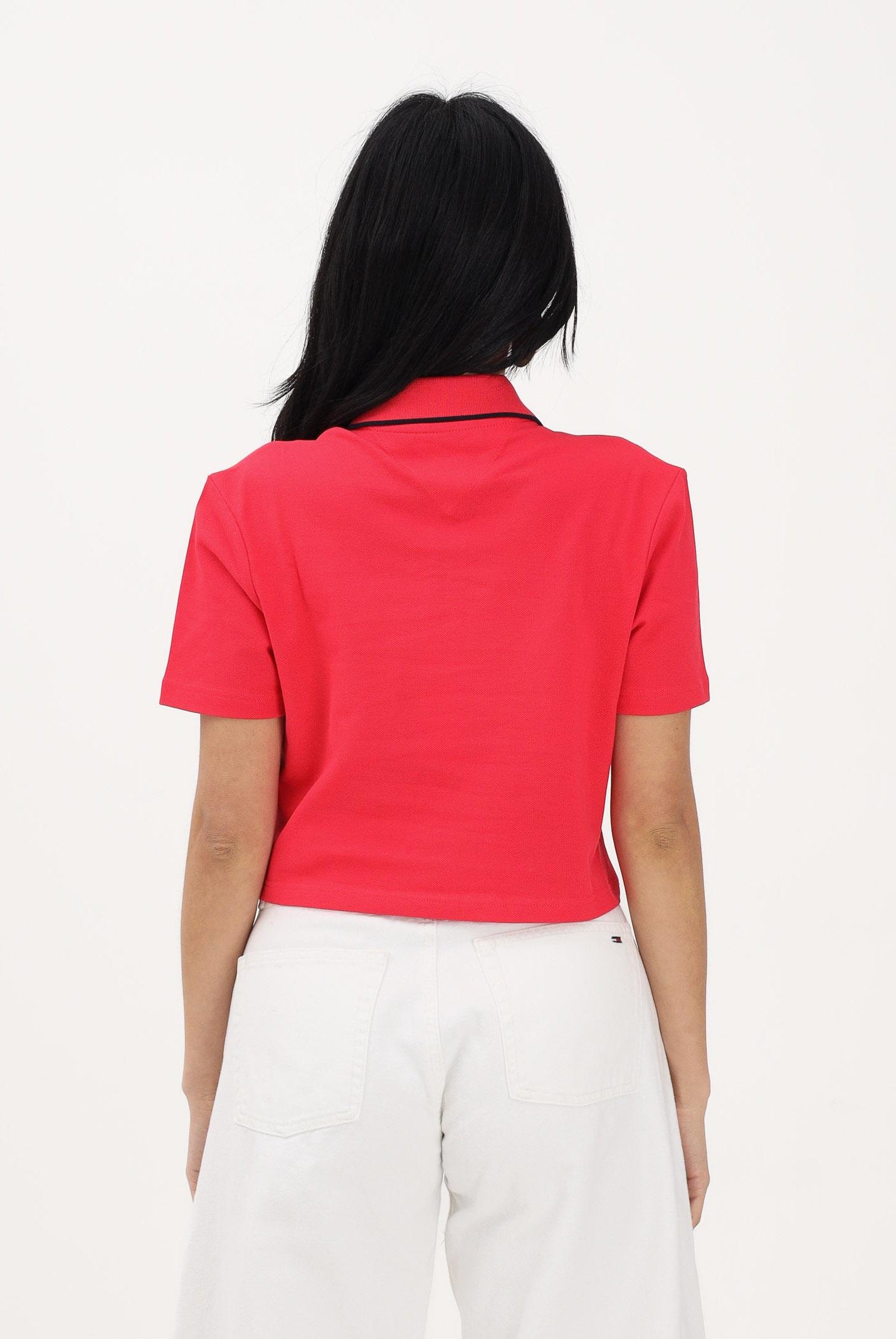 TOMMY JEANS Polo a manica corta rosso fragola da donna dal taglio cropped DW0DW21363 XK3 TOMMY JEANS