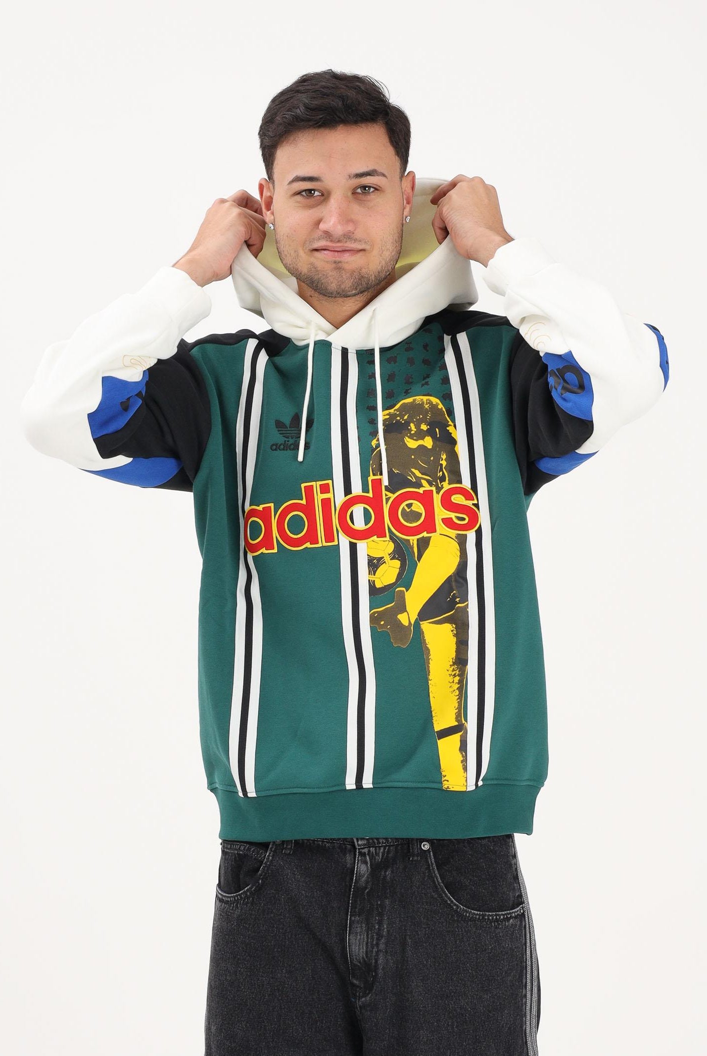 ADIDAS ORIGINALS Felpa con cappuccio Archive Football multicolore da uomo KD1438 . ADIDAS ORIGINALS