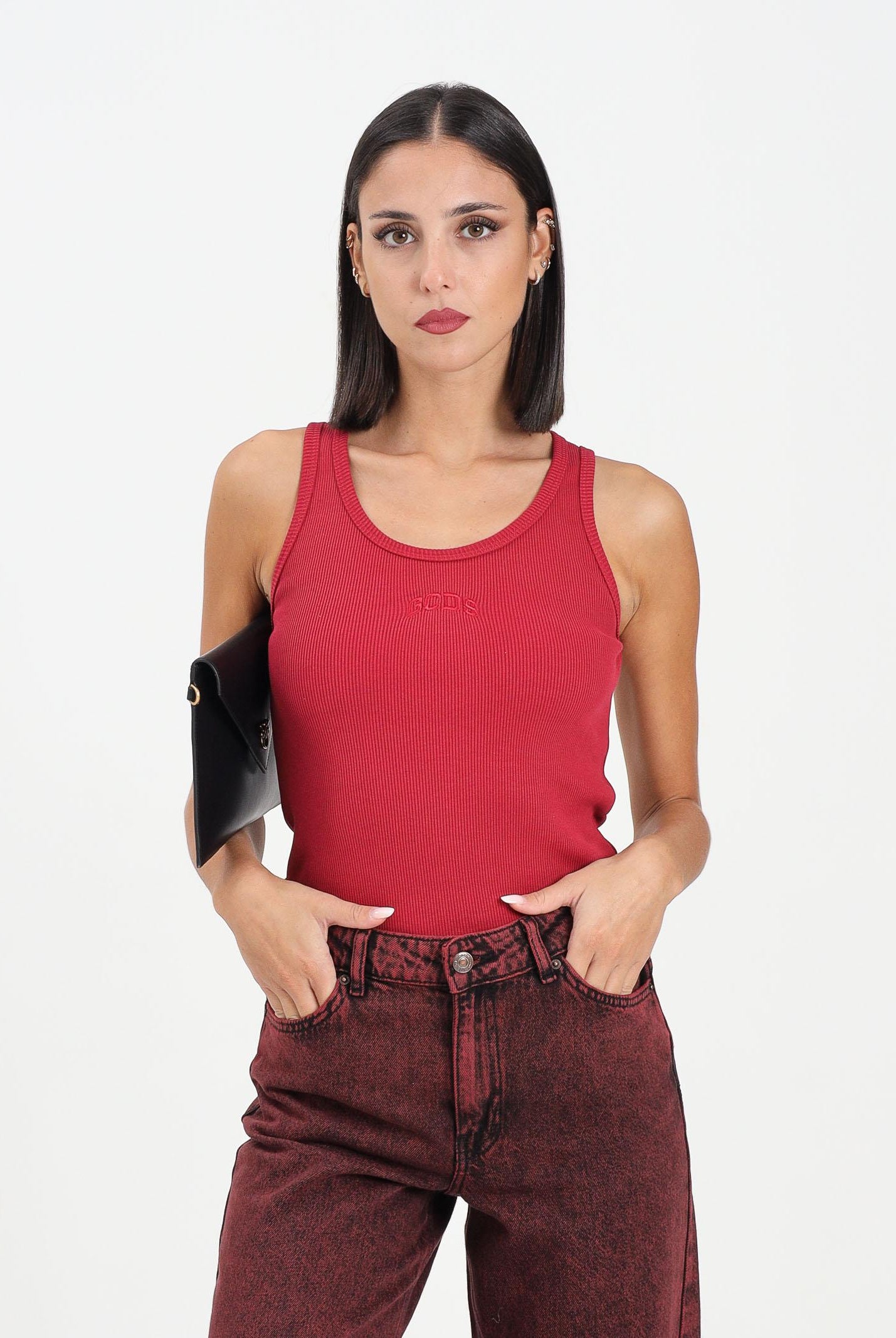 GCDS Canotta bordeaux da donna con logo B2EW2801JA2 49 GCDS
