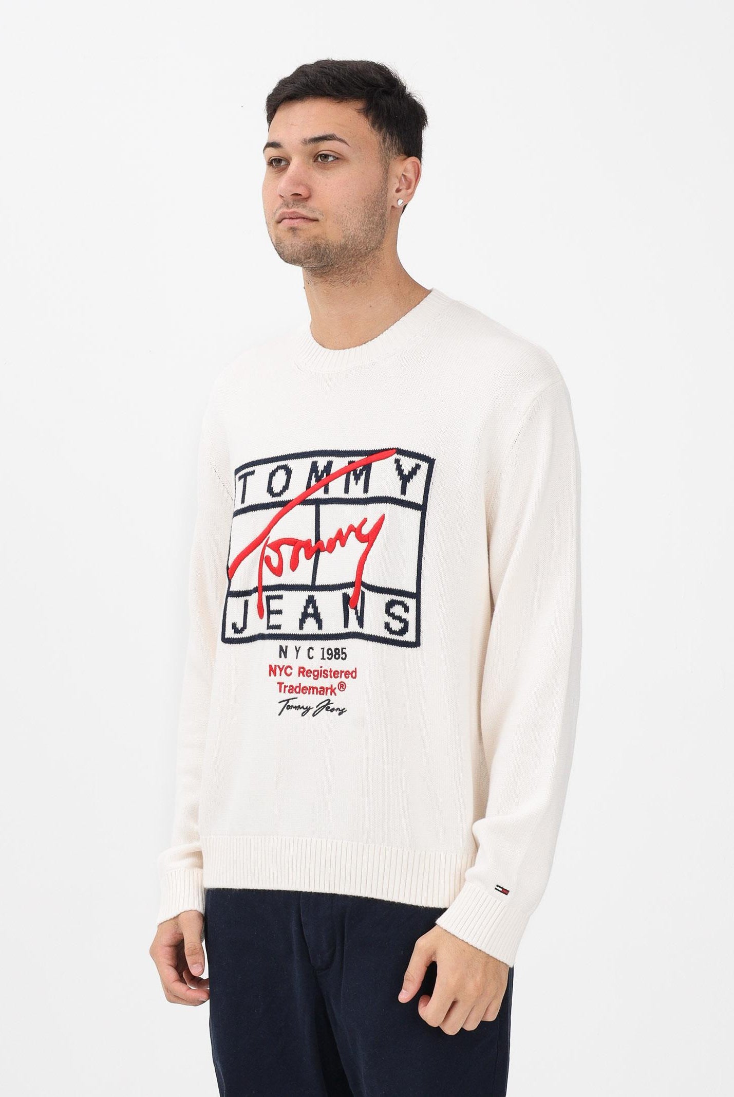 TOMMY JEANS Maglioncino girocollo panna da uomo con logo DM0DM22401 YBH TOMMY JEANS