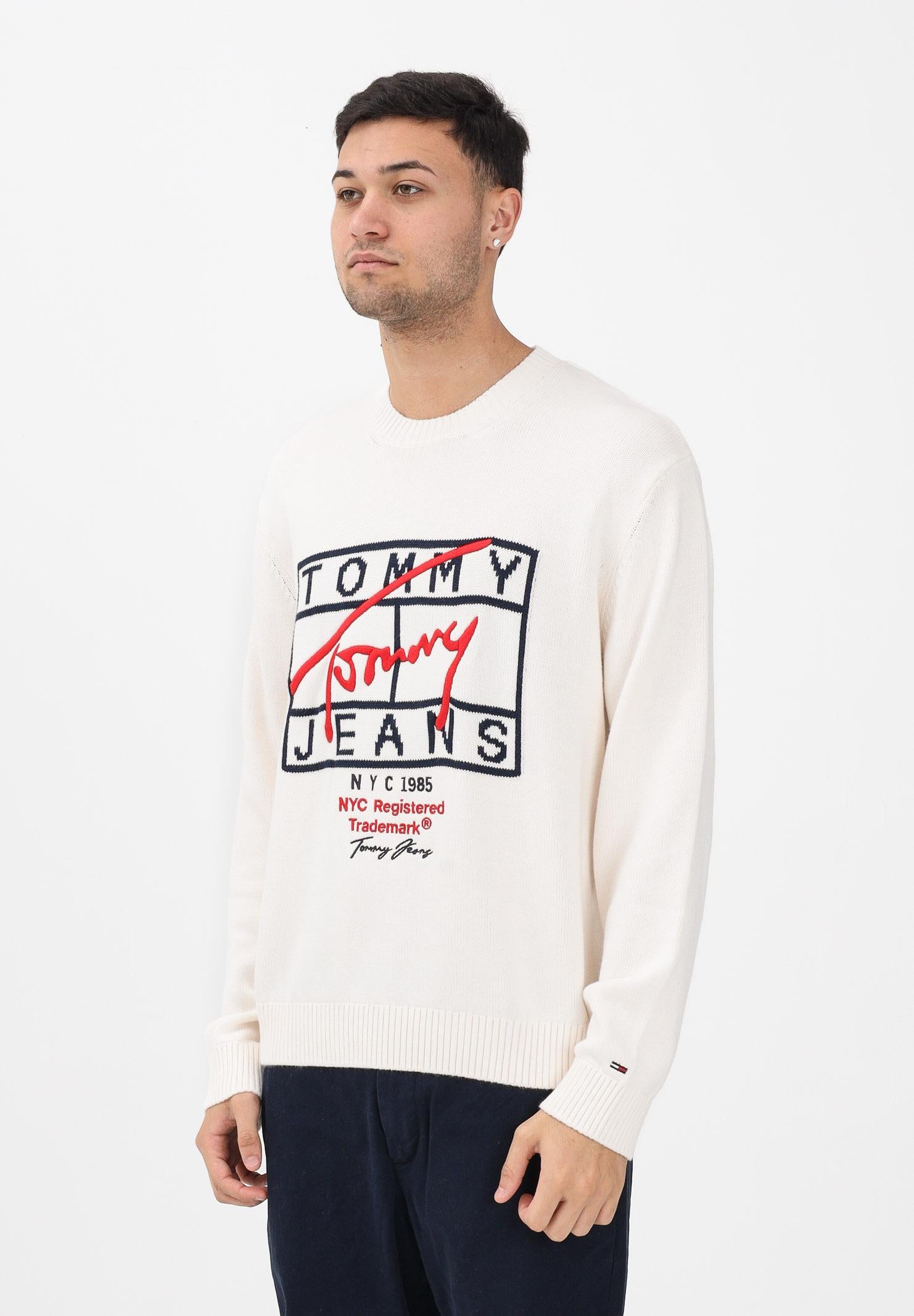 TOMMY JEANS Maglioncino girocollo panna da uomo con logo DM0DM22401 YBH TOMMY JEANS