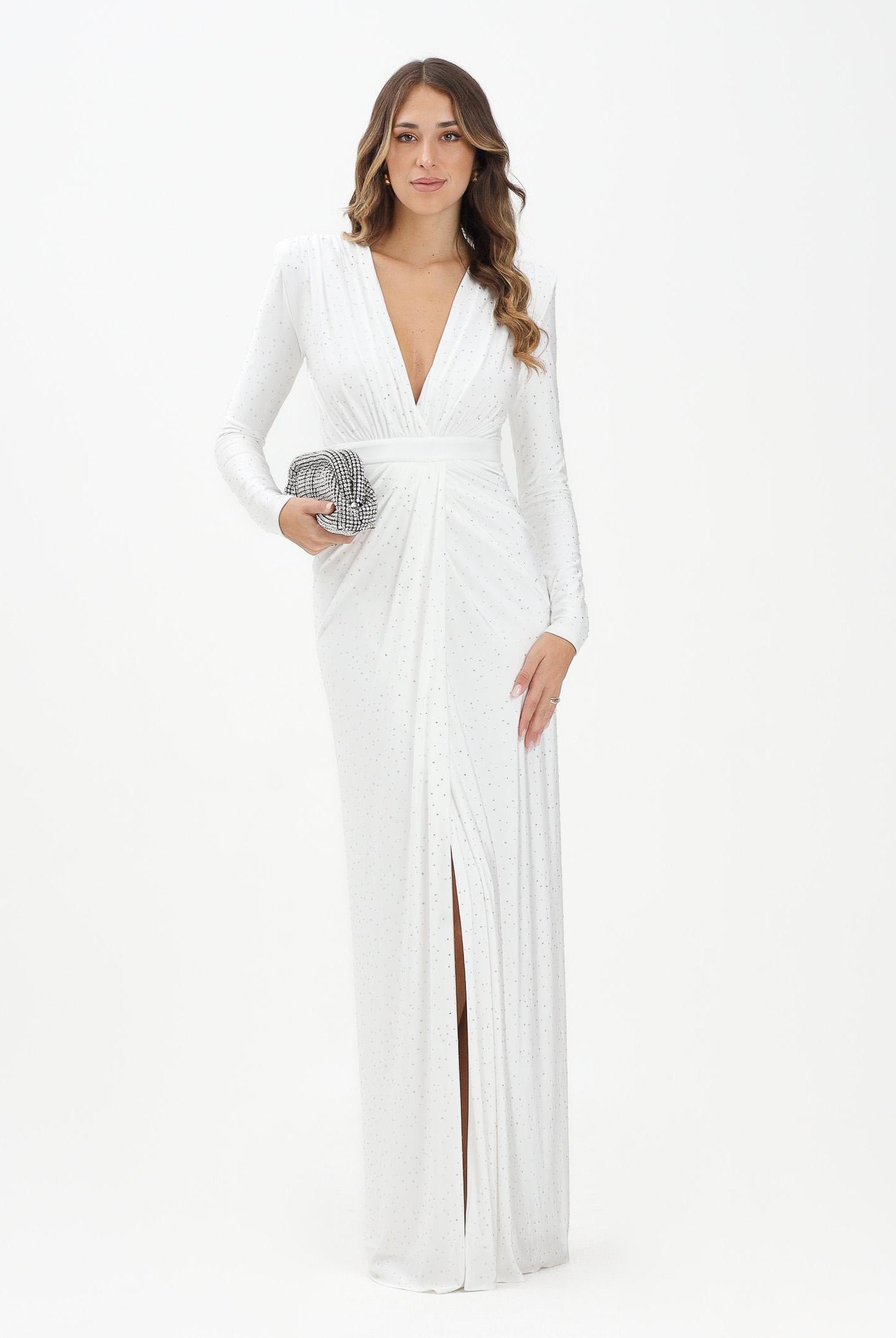 ALMA SANCHEZ Abito lungo Acacio bianco da donna con luminosi micro strass AS2526004EL 010 ALMA SANCHEZ