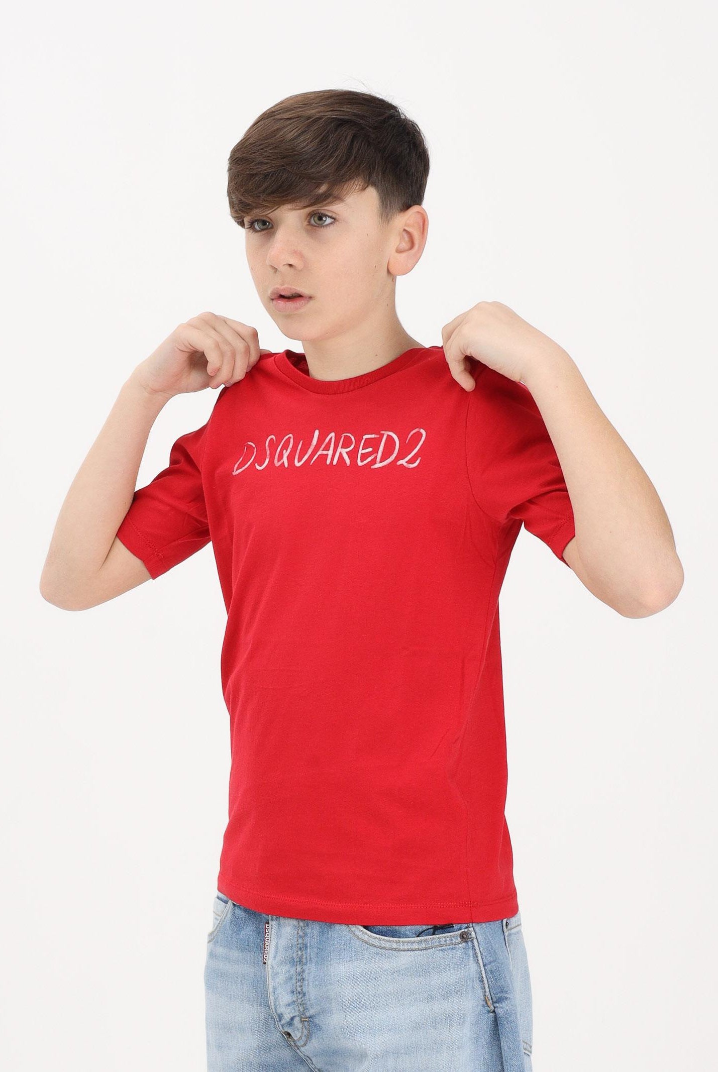 DSQUARED2 T-shirt a manica corta rossa per donna, ragazzi e bambini con logo DQ3158D0AGP DQ401 DSQUARED2