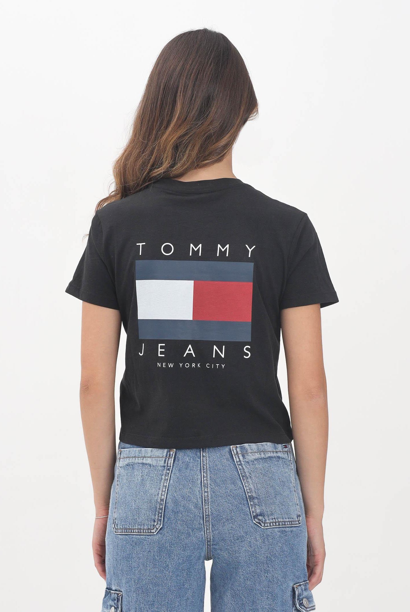 TOMMY JEANS T-shirt a manica corta nera da donna con maxi logo DW0DW21423BDS TOMMY JEANS