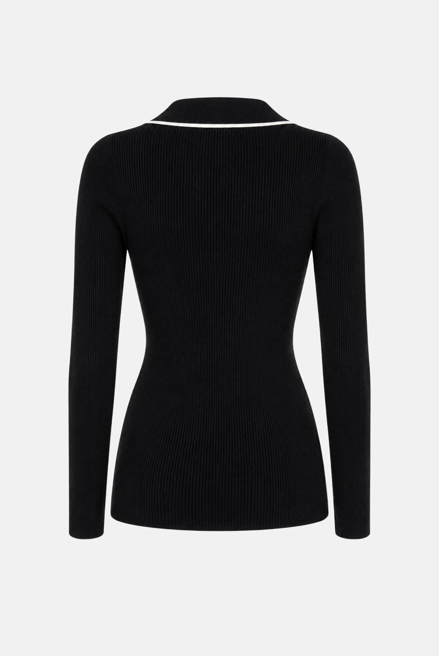 ELISABETTA FRANCHI Polo in lana a costine da donna, colore nero con dettagli burro. MK17B66E2 685 ELISABETTA FRANCHI