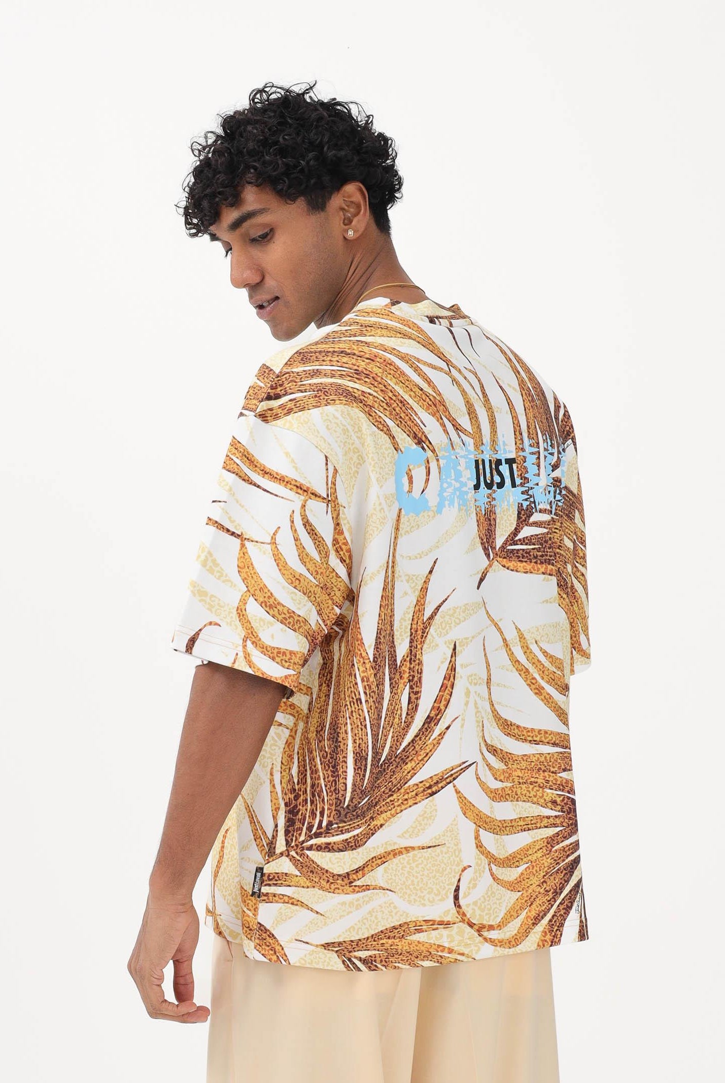 JUST CAVALLI T-shirt a manica corta bianca da uomo con stampa tropicale 80OAHE02CJ118 R79 JUST CAVALLI