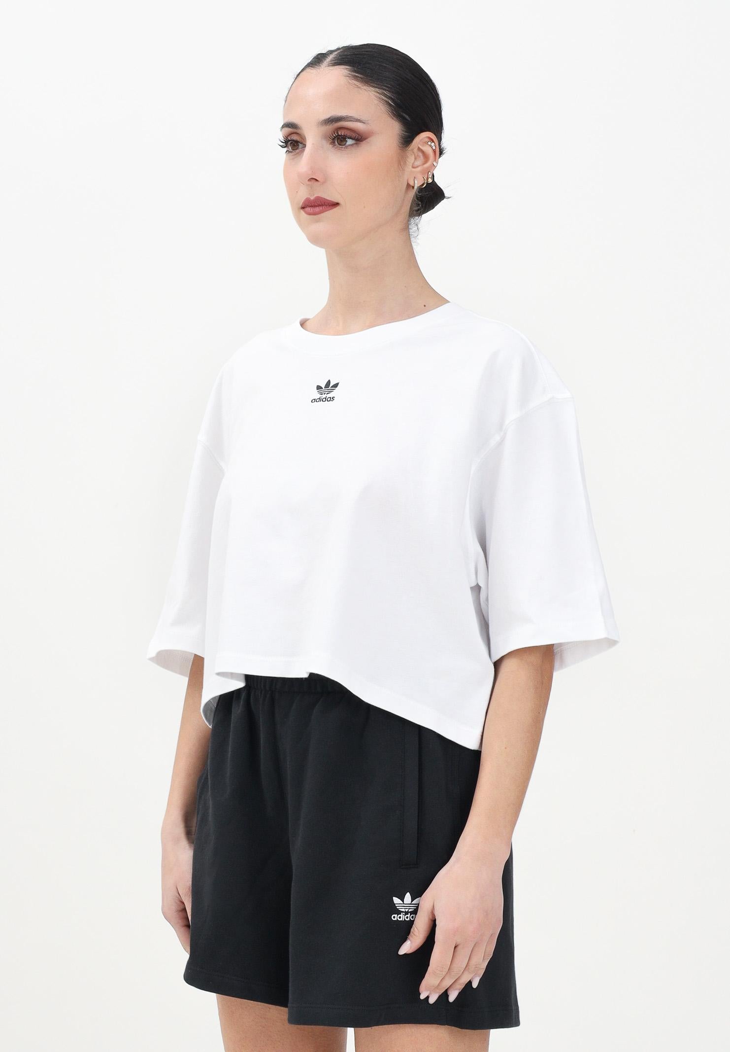 ADIDAS ORIGINALS T-shirt a manica corta Essentials Crop bianca da donna JJ3385 . ADIDAS ORIGINALS