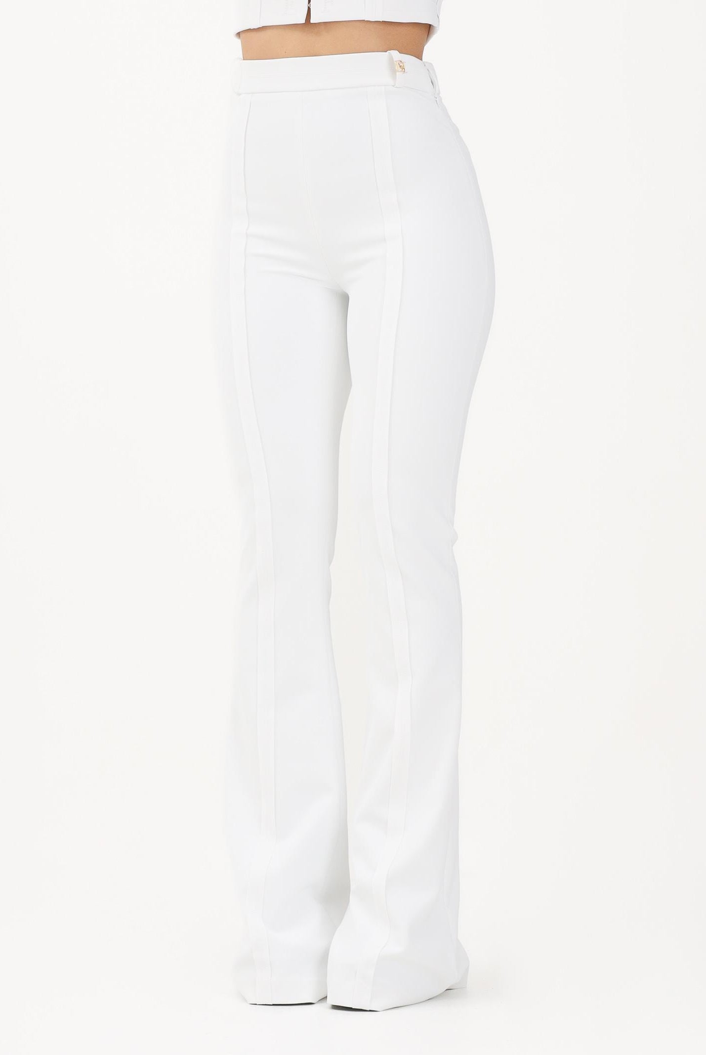 ELISABETTA FRANCHI Pantalone elegante avorio da donna in doppio crêpe stretch PA16961E2 360 ELISABETTA FRANCHI