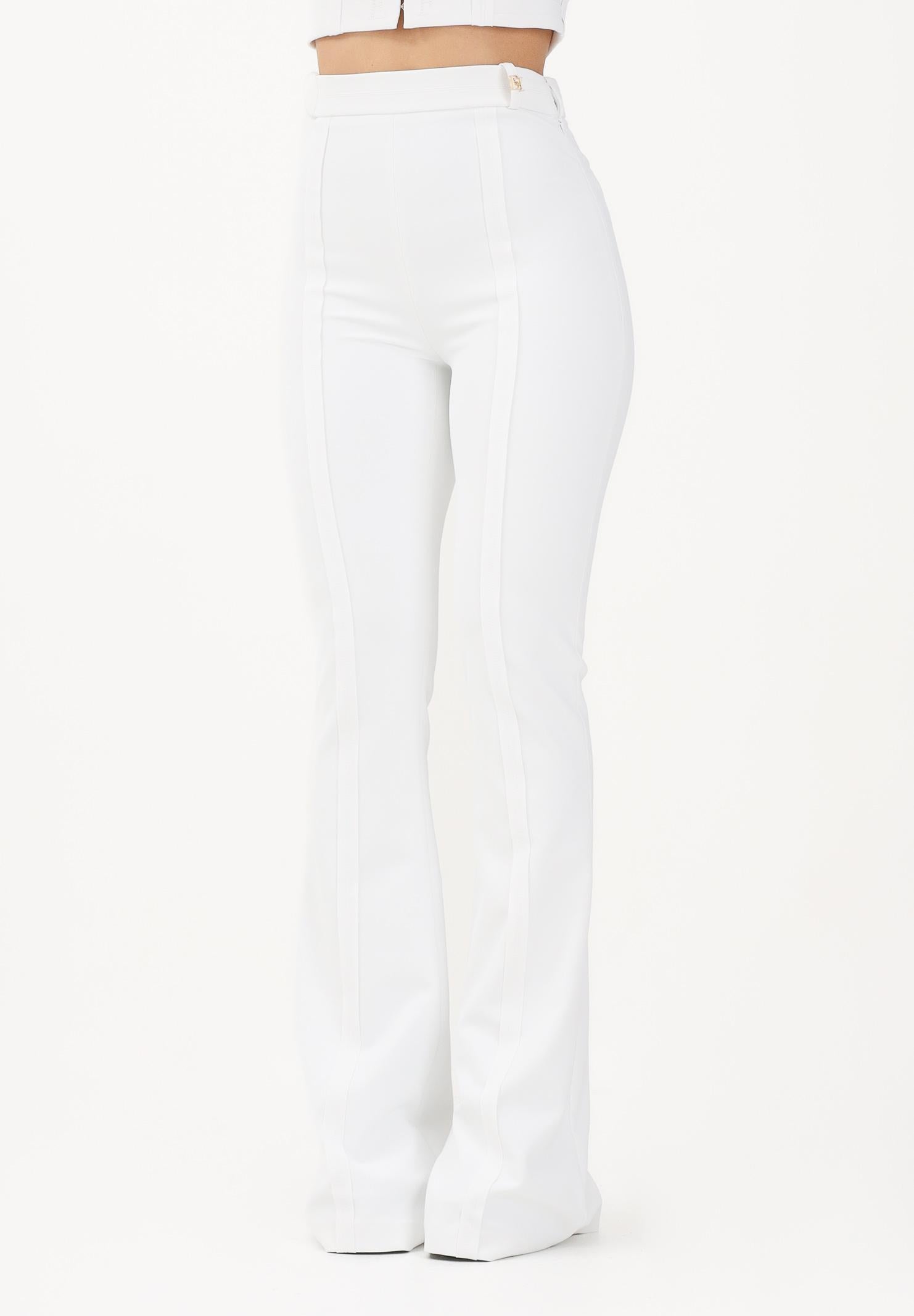 ELISABETTA FRANCHI Pantalone elegante avorio da donna in doppio crêpe stretch PA16961E2 360 ELISABETTA FRANCHI