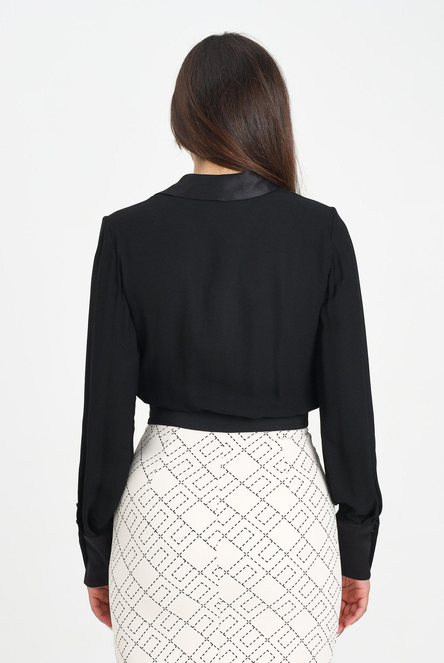 ELISABETTA FRANCHI Body a manica lunga nero da donna in georgette di viscosa e raso CB00356E2 110 ELISABETTA FRANCHI