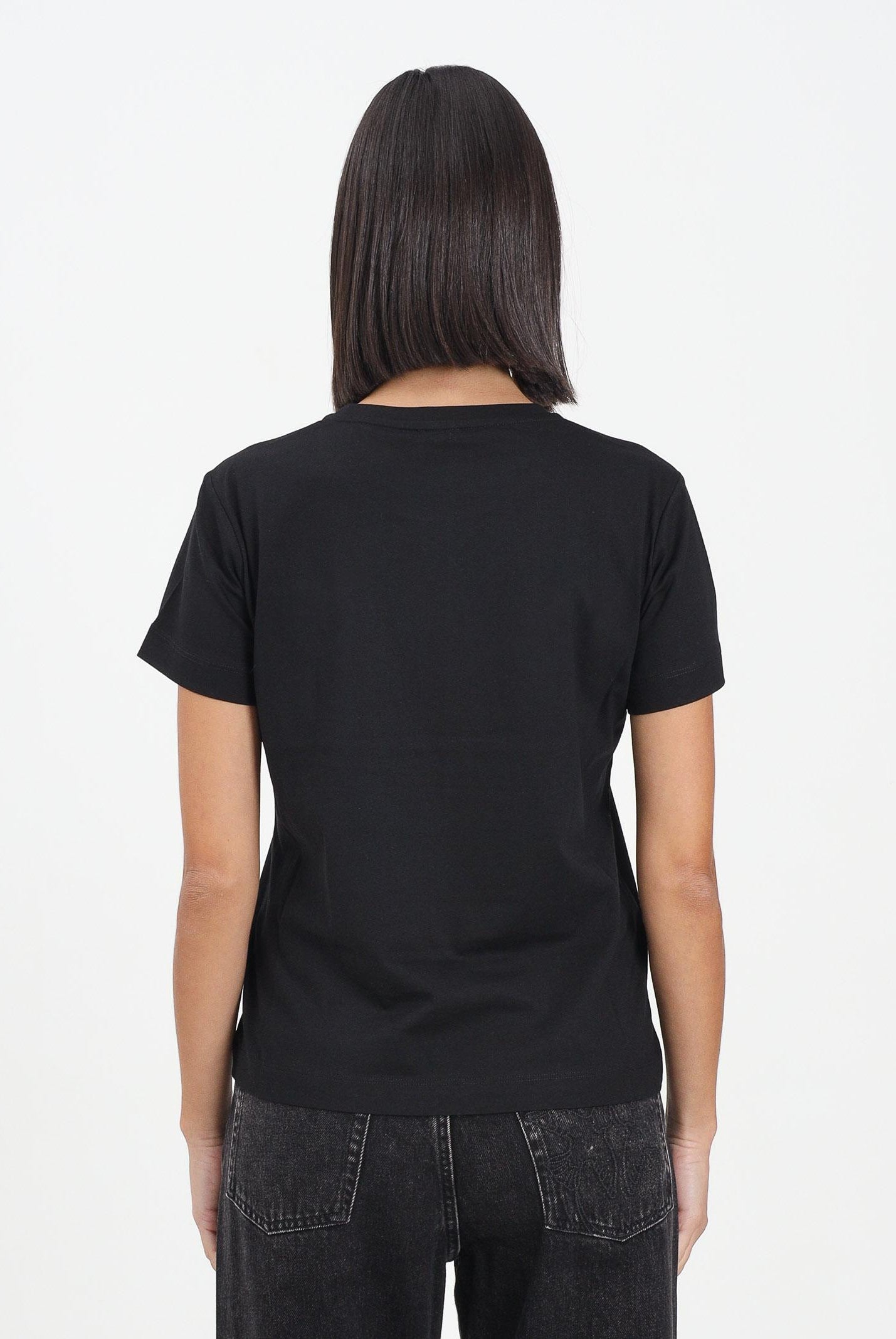 PINKO T-shirt a manica corta nera da donna con ricamo logo Love Birds in cristalli 103320A2RN Z99 PINKO