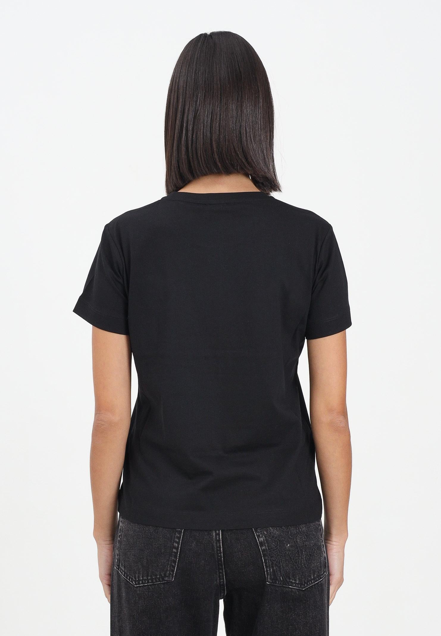 PINKO T-shirt a manica corta nera da donna con ricamo logo Love Birds in cristalli 103320A2RN Z99 PINKO