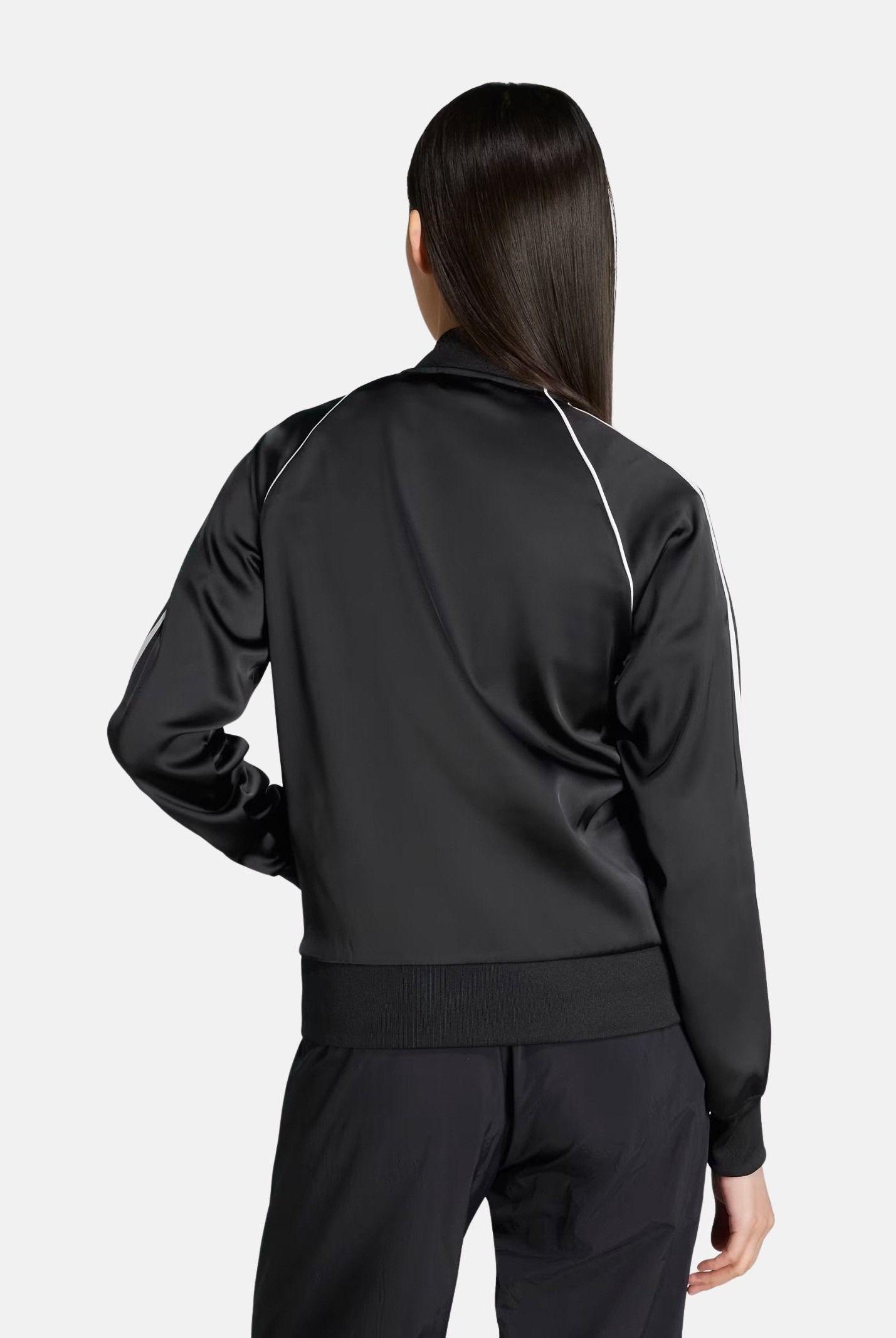 ADIDAS ORIGINALS Felpa con zip SST Adicolor Satin nera da donna JZ6733 . ADIDAS ORIGINALS