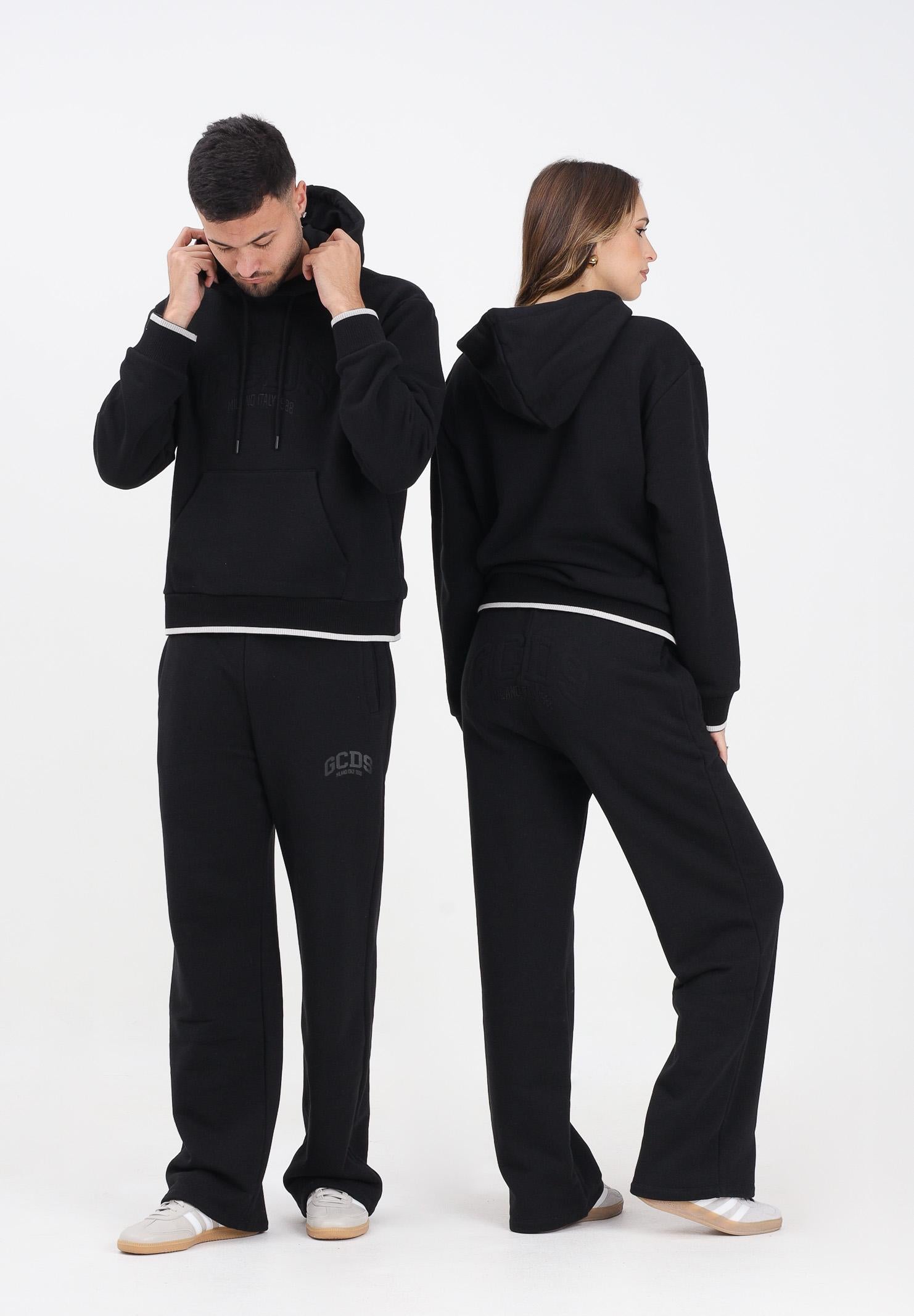 GCDS Pantalone sportivo nero per uomo e donna con stampa logo B2EW3001JD1 99 GCDS