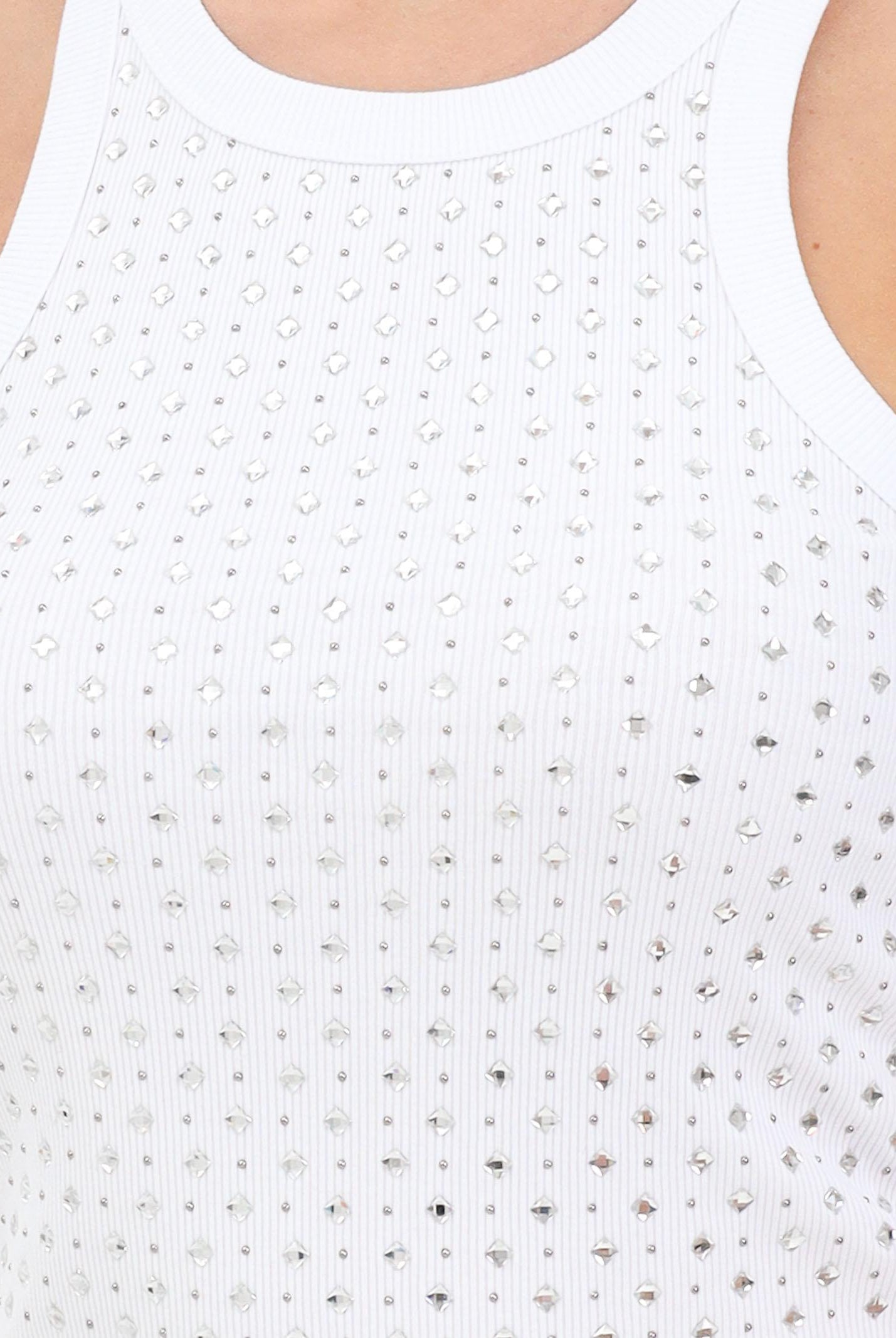 PINKO Canotta bianca da donna con strass e borchie 105928A2XY Z04 PINKO