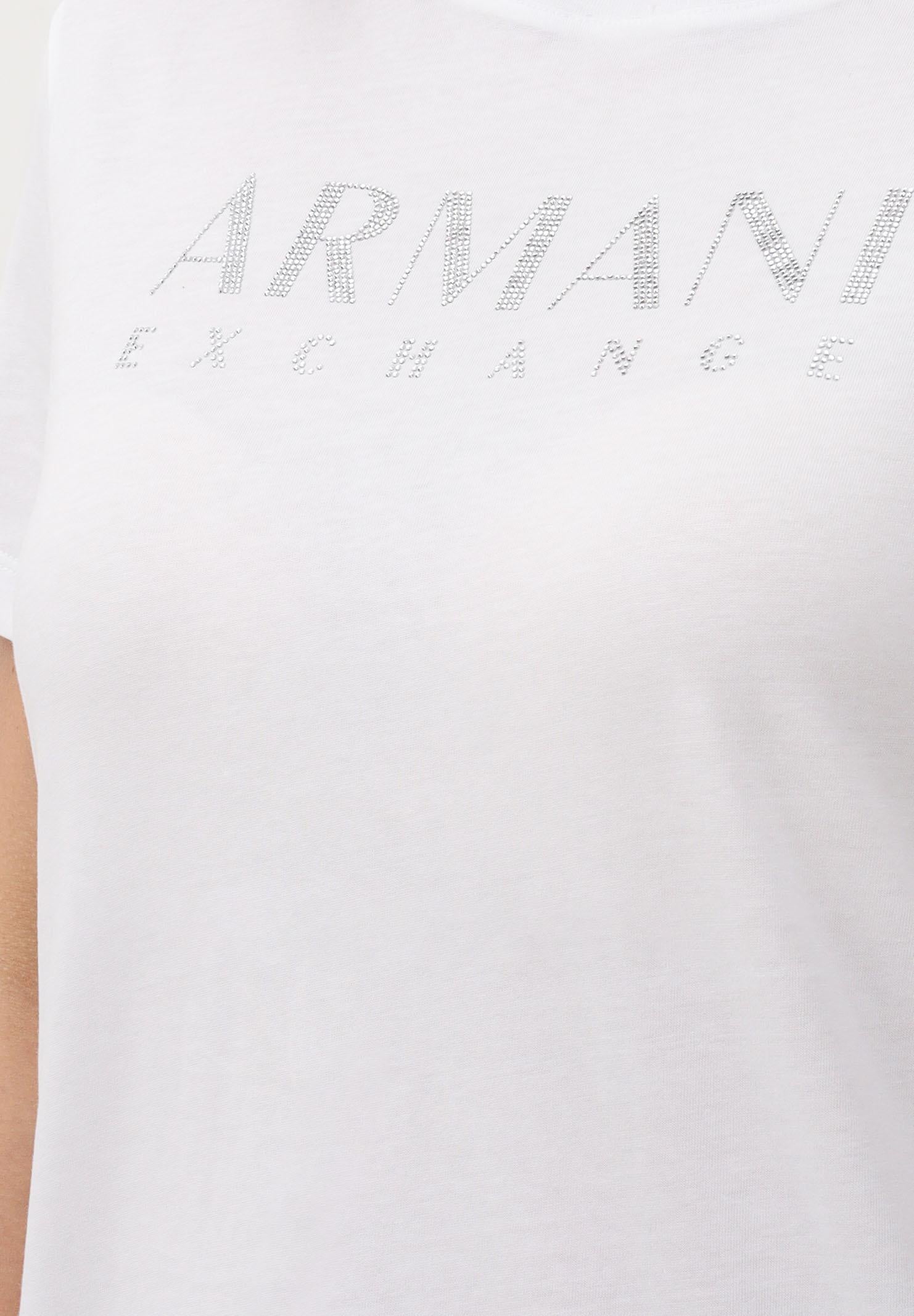 ARMANI EXCHANGE T-shirt a manica corta bianca da donna con logo in strass XW002294AF17172 U0002 ARMANI EXCHANGE