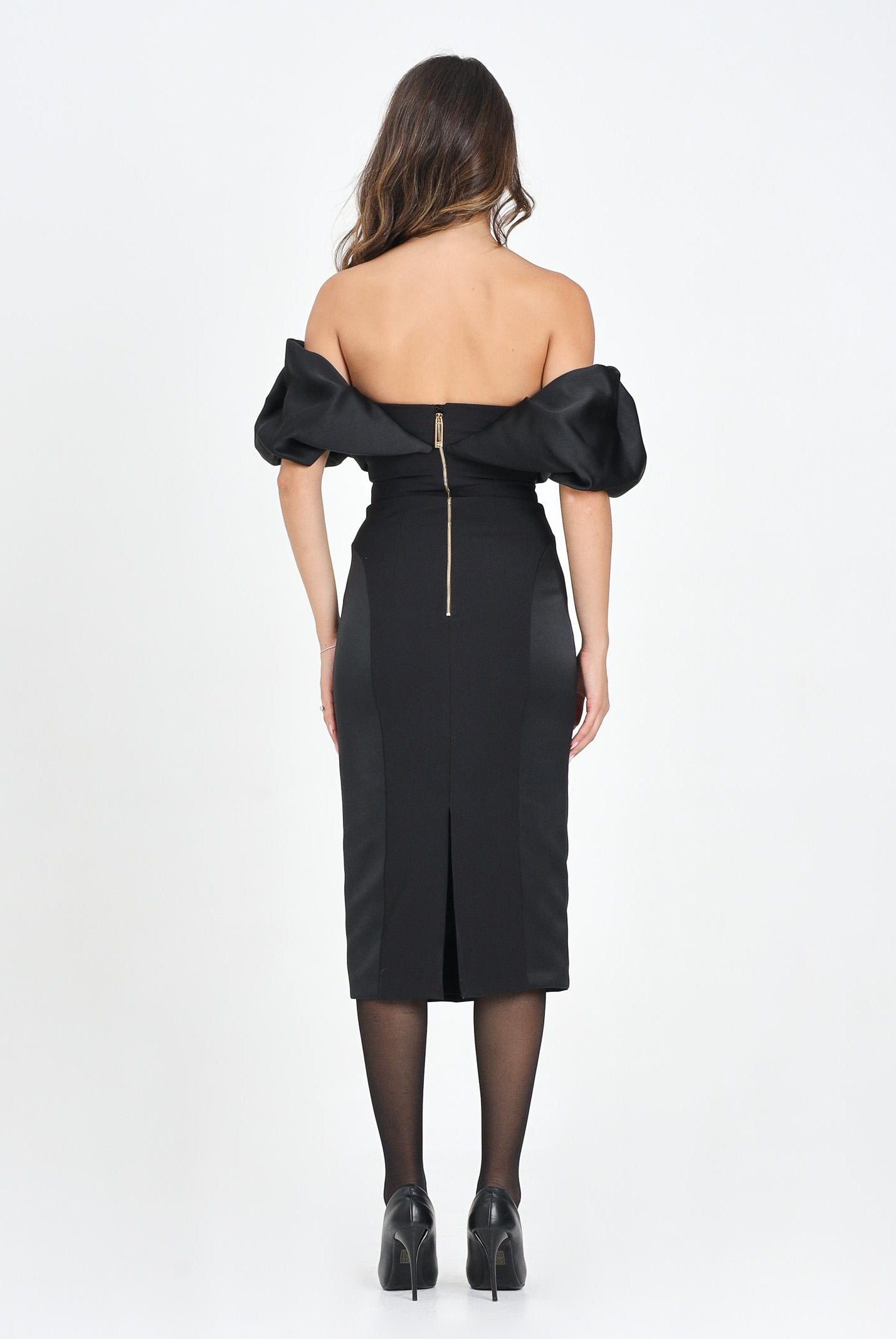 ELISABETTA FRANCHI Abito midi nero da donna con scollo 3D<BR/> AB71456E2 110 ELISABETTA FRANCHI