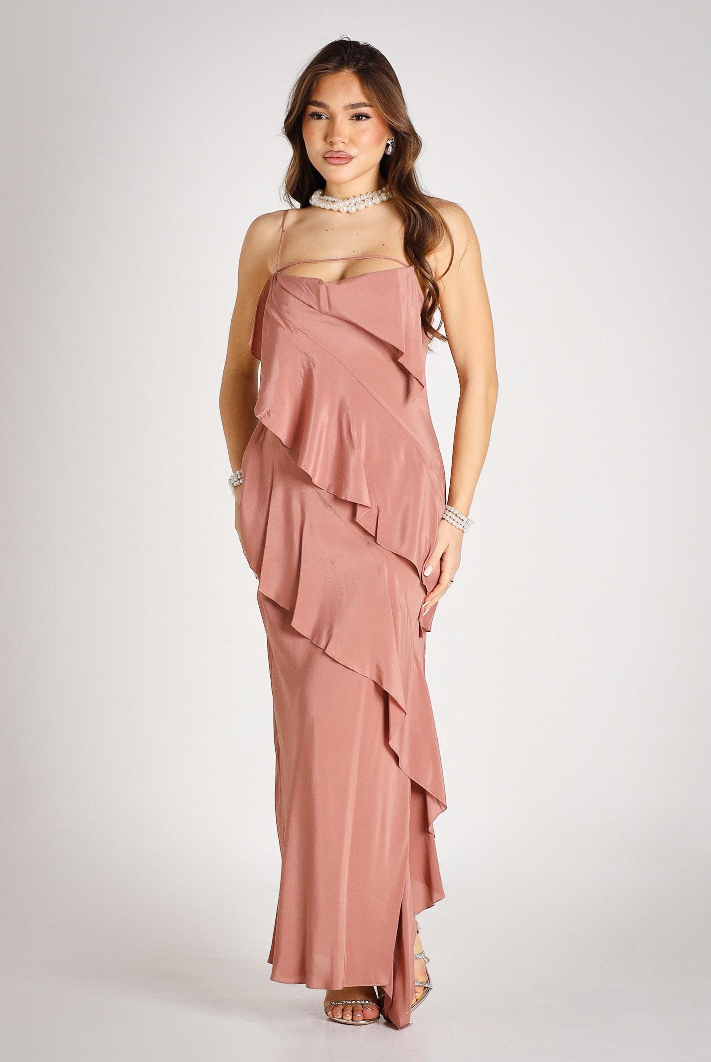 PATRIZIA PEPE Abito lungo terracotta da donna con rouche 2A3020A739 B885 PATRIZIA PEPE