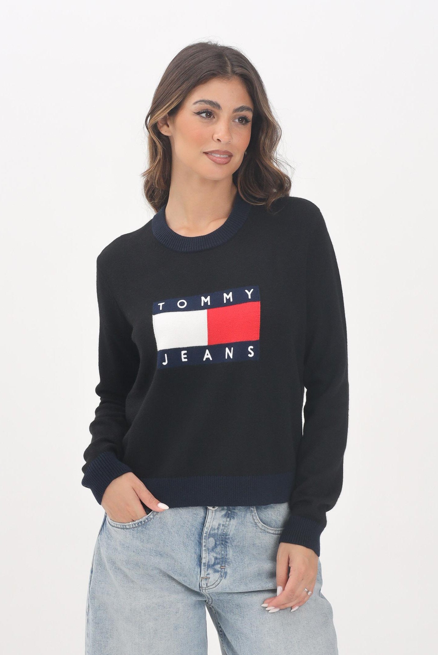 TOMMY JEANS Maglioncino girocollo nero da donna con logo DW0DW20970BDS TOMMY JEANS