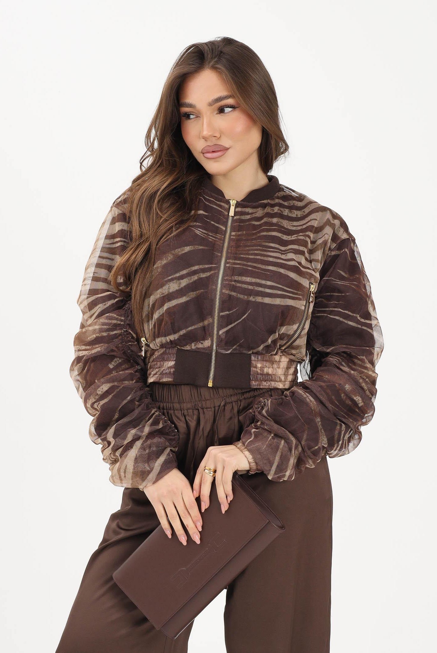 JUST CAVALLI Bomber marrone da donna con fantasia animalier 80PAS413CJDP6 R83 JUST CAVALLI