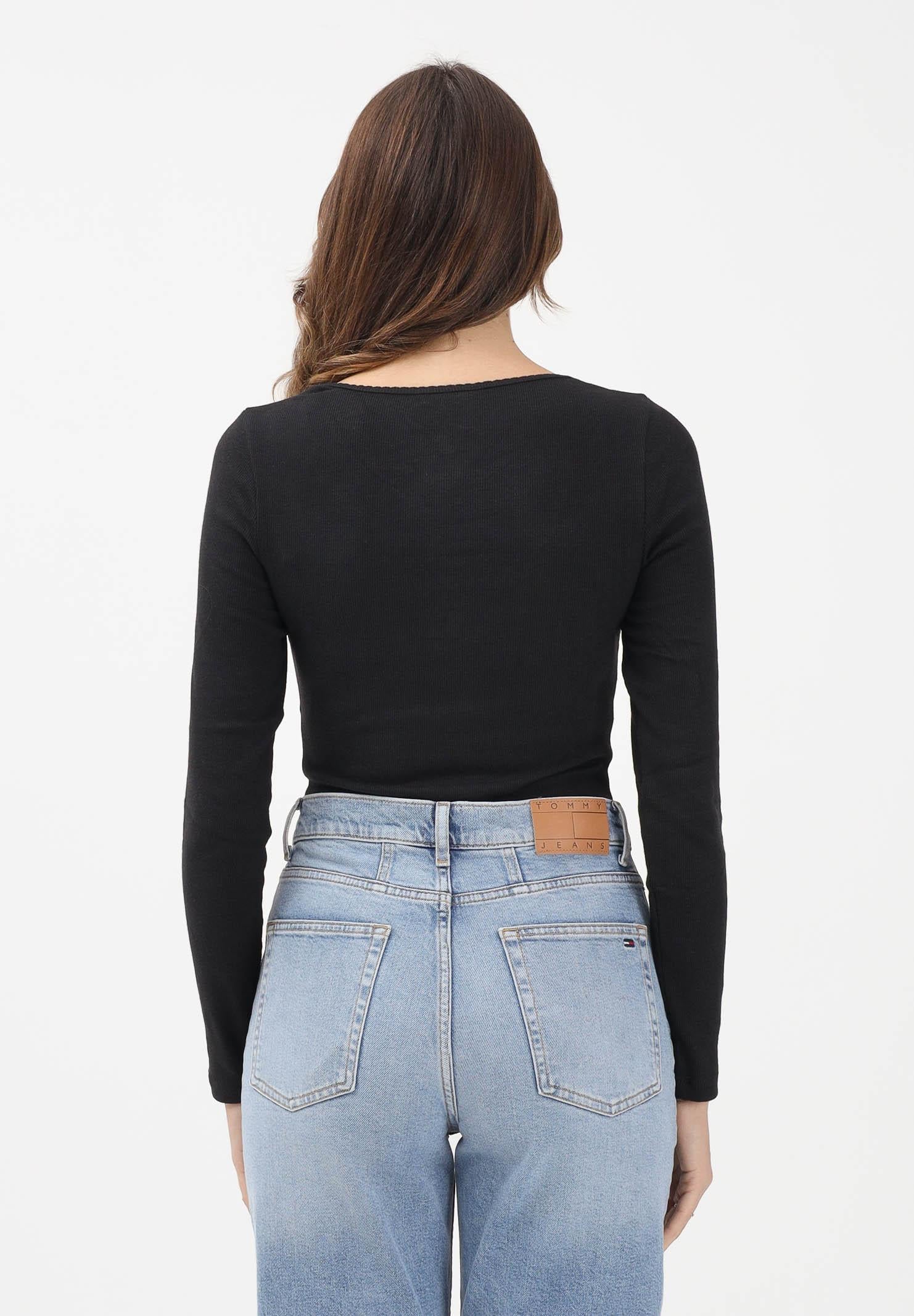 TOMMY JEANS Body a manica lunga nero da donna con logo DW0DW22533 BDS TOMMY JEANS