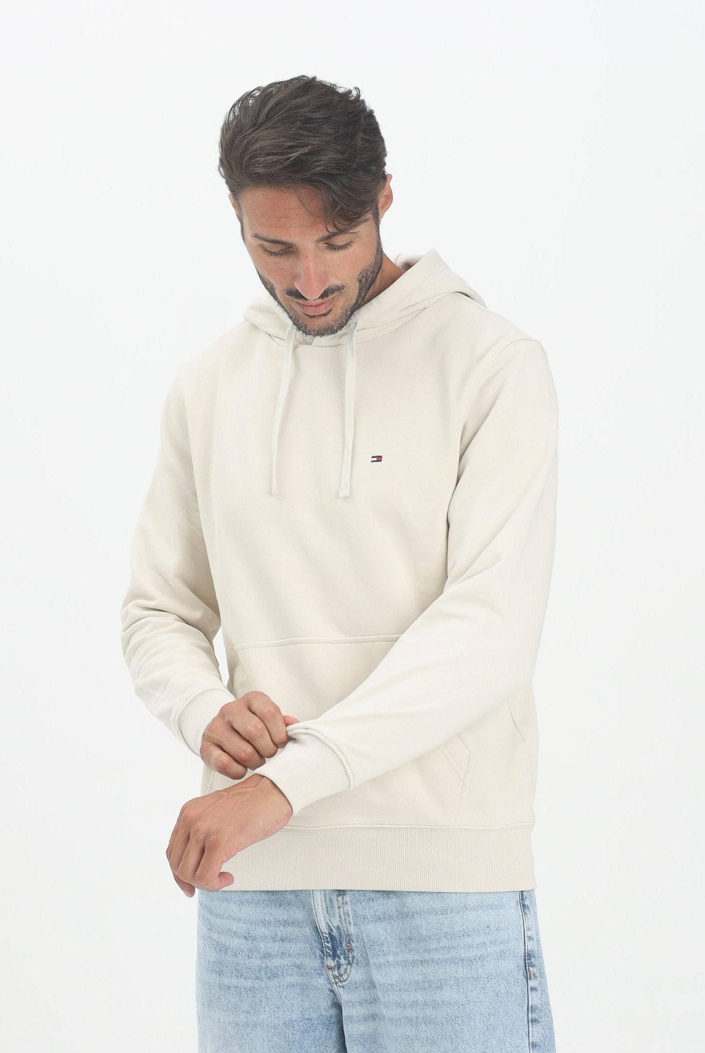 TOMMY HILFIGER Felpa con cappuccio panna da uomo rifinita da logo MW0MW37235ACG TOMMY HILFIGER