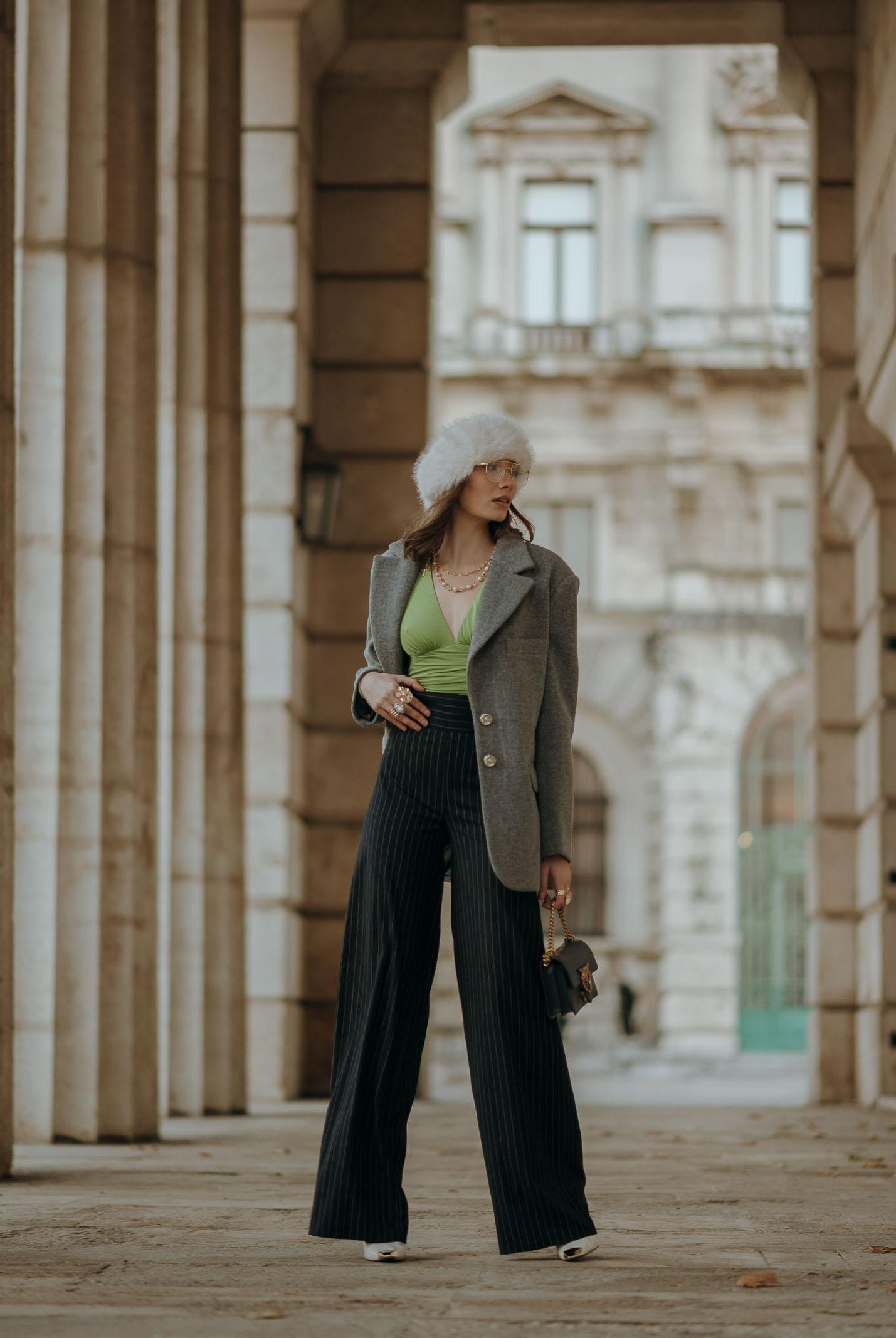 SANTAS Pantalone elegante POUVOIR blu da donna con micro gessatura verticale PV2626 BL SANTAS