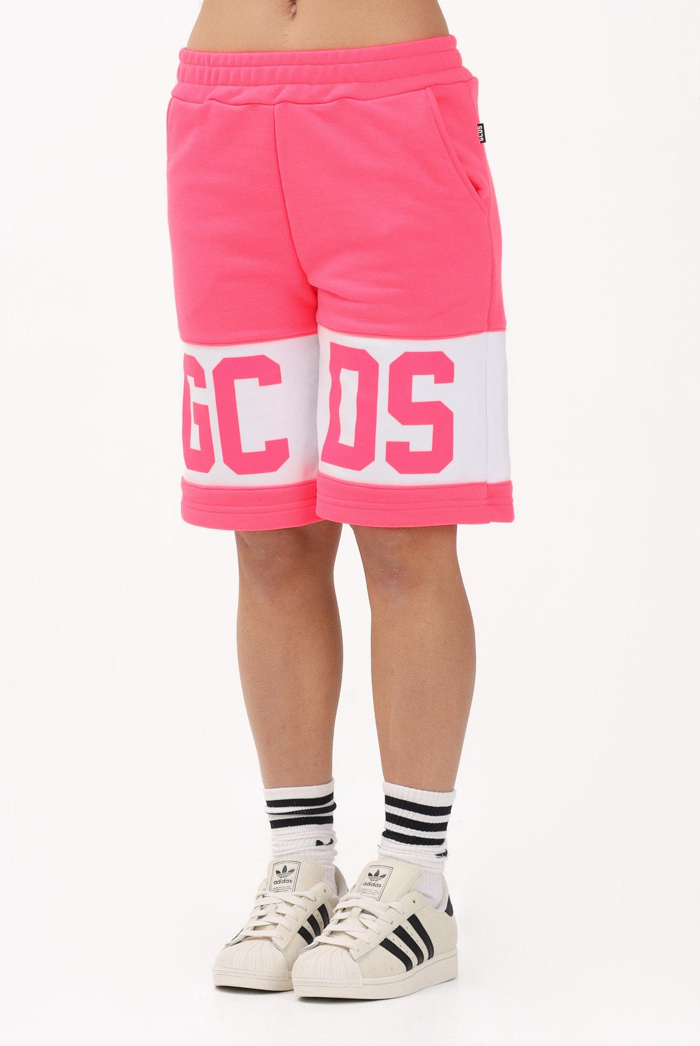 GCDS Shorts sportivo fucsia per donna, ragazze e bambine con stampa logo Z0UJQL589F004 566A GCDS