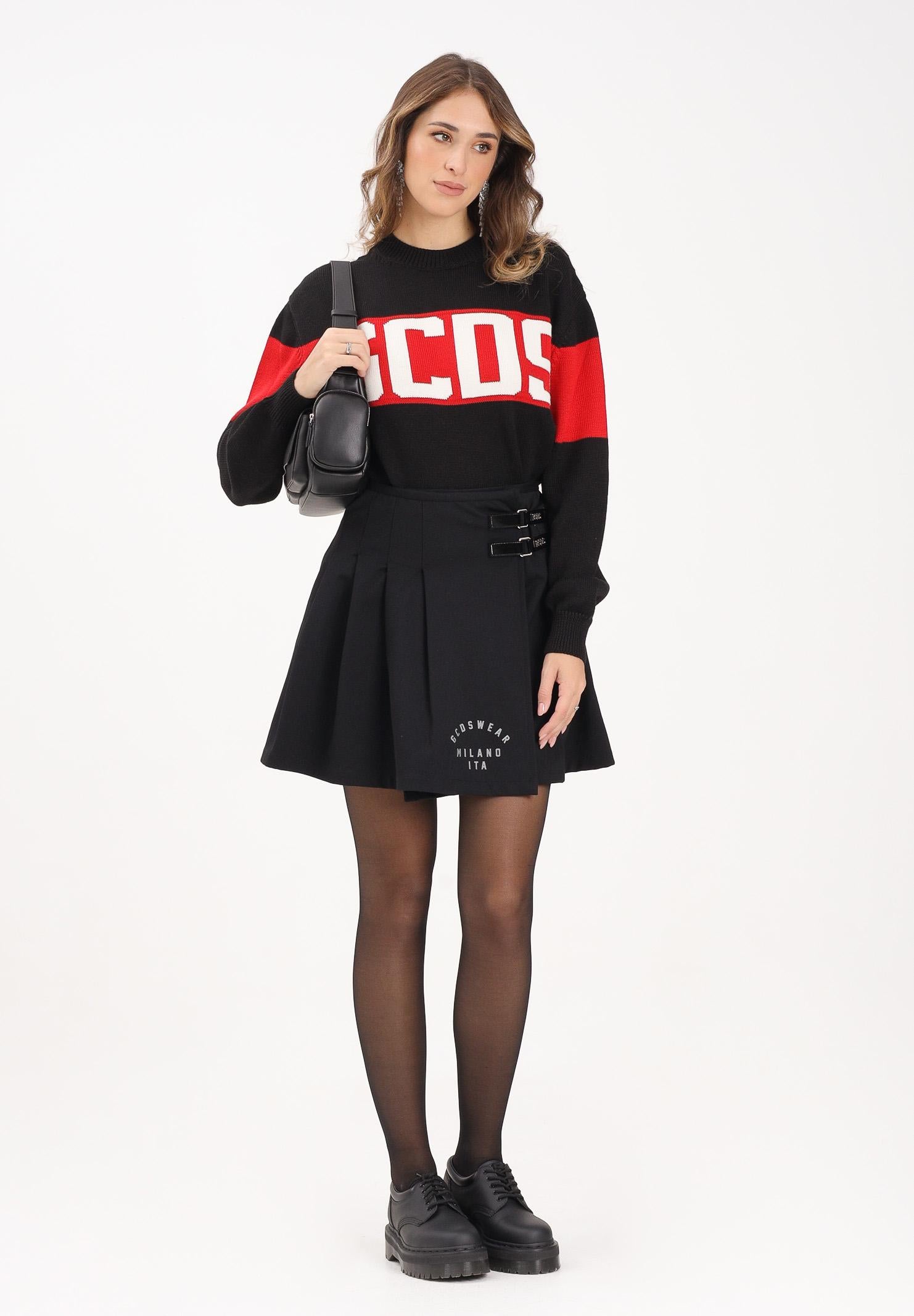 GCDS Gonna corta nera da donna dallo stile college B2CW3206KJ7 99 GCDS