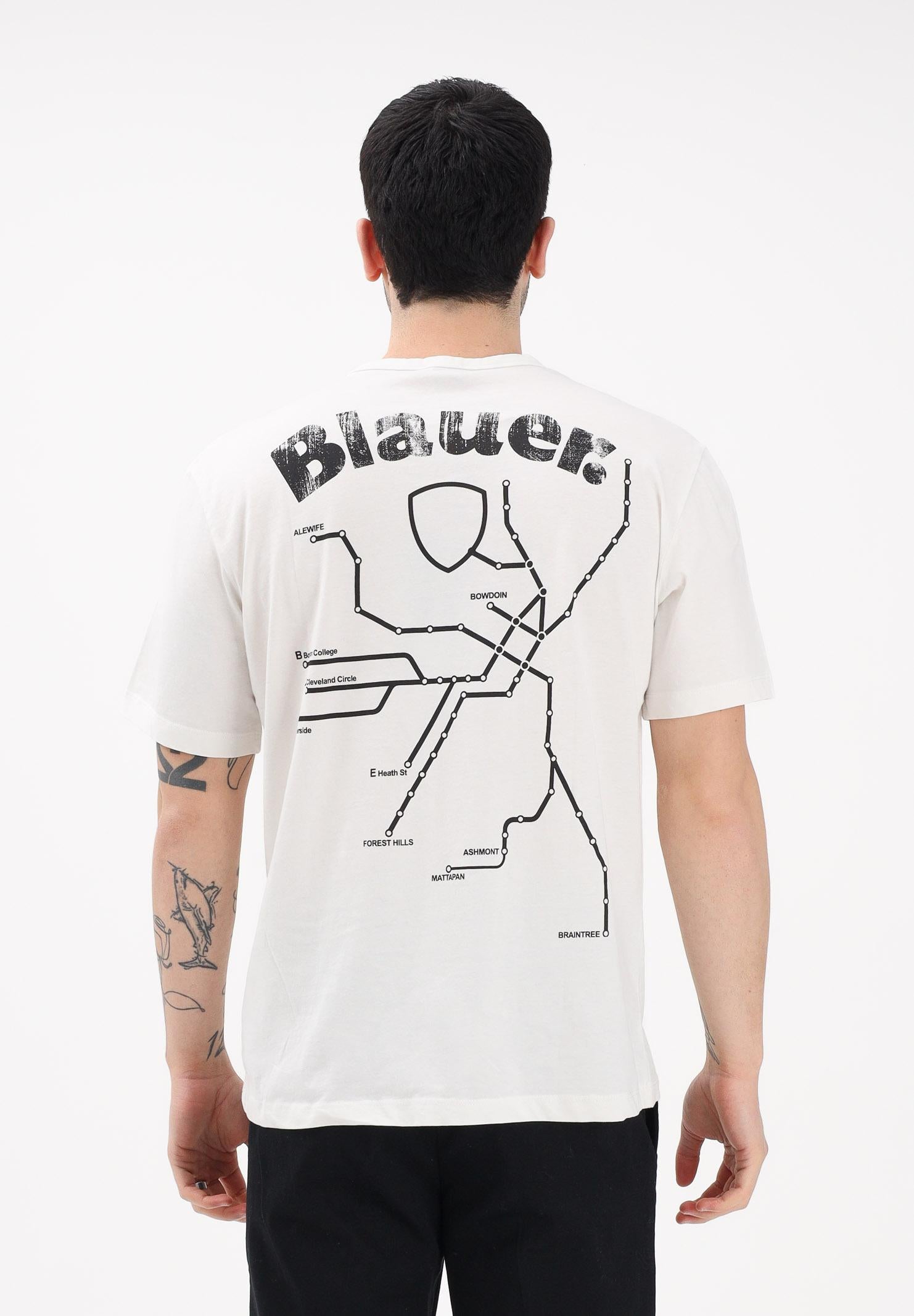 BLAUER T-shirt a manica corta panna da uomo con stampa grafica 26SBLUH02069-007439 102 BLAUER