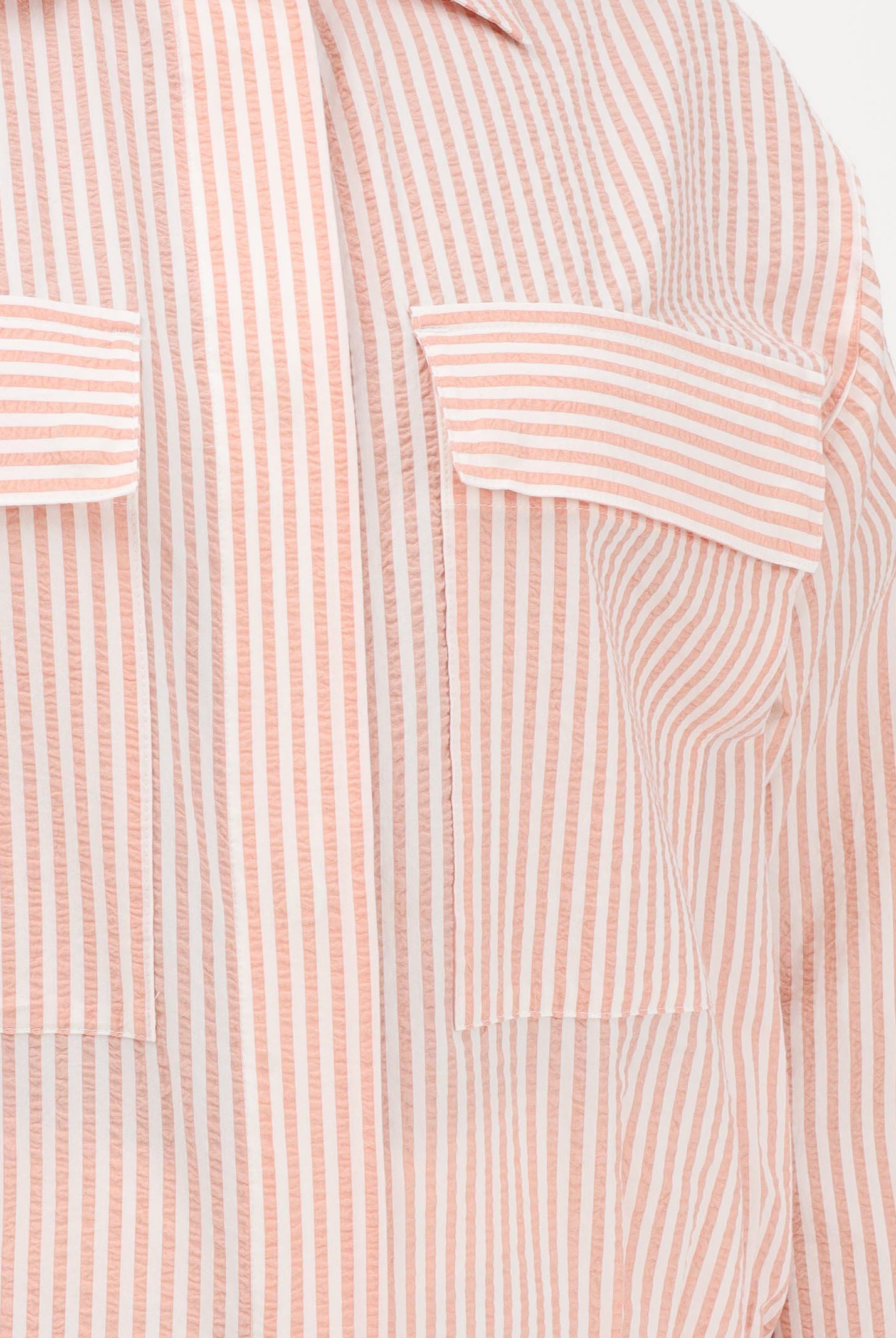 LACOSTE Camicia a manica lunga bianca e salmone da donna a righe in seersucker<BR/> BF1036 RNI LACOSTE