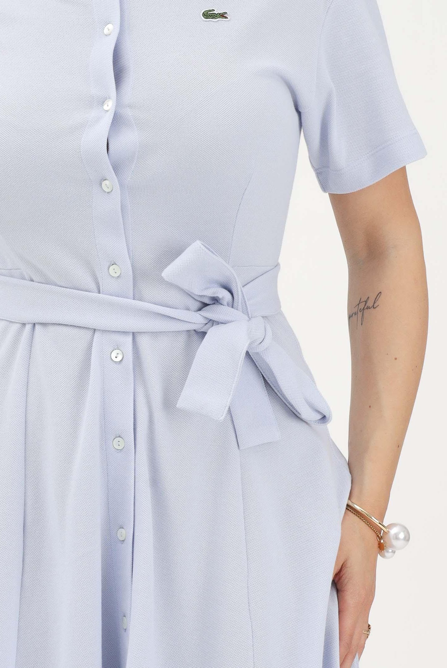 LACOSTE Abito midi azzurro da donna in mini piqué EF9621 J2G LACOSTE