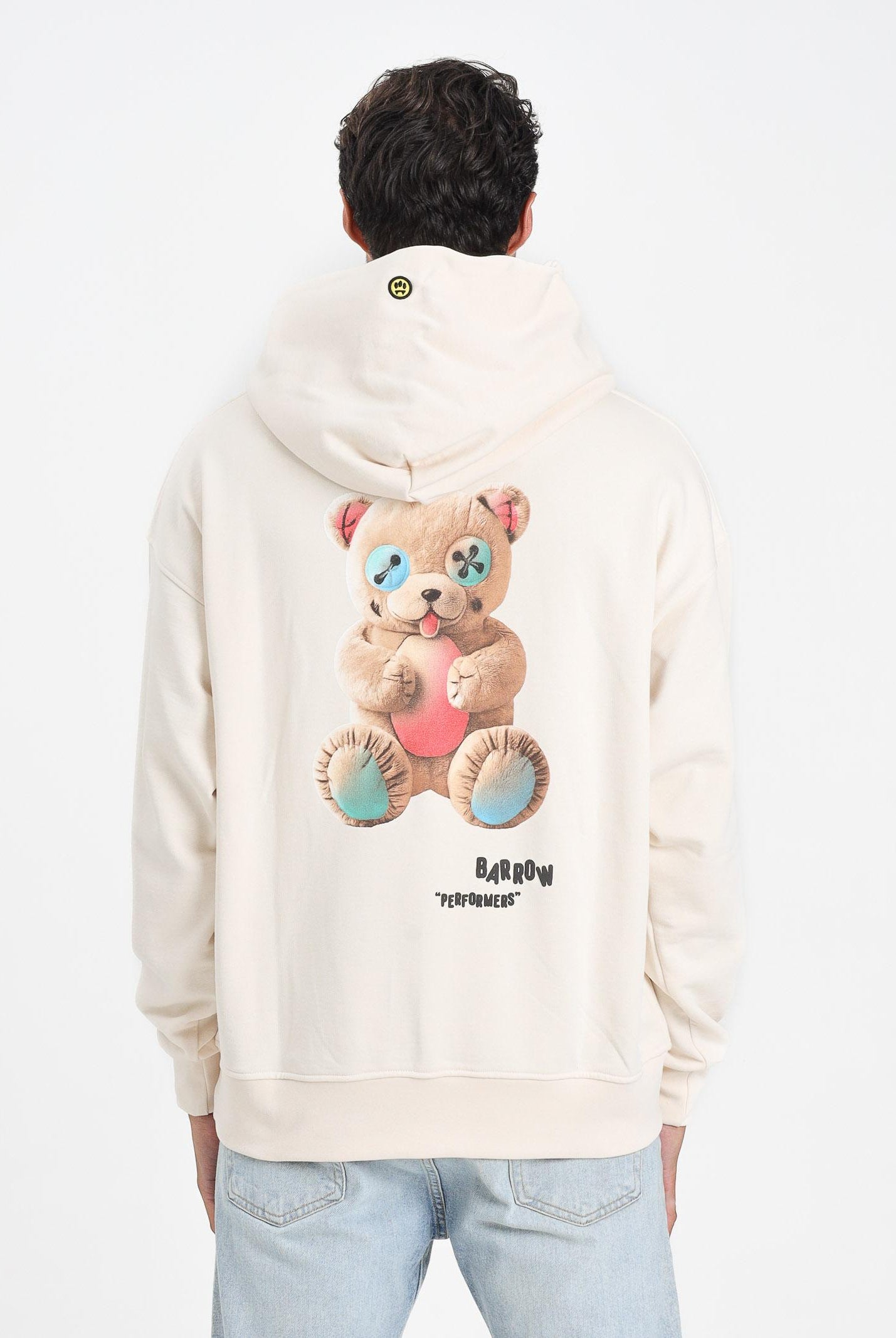 BARROW Felpa con cappuccio color crema per uomo e donna rifinita da stampa F5BWUAHS047 013 BARROW