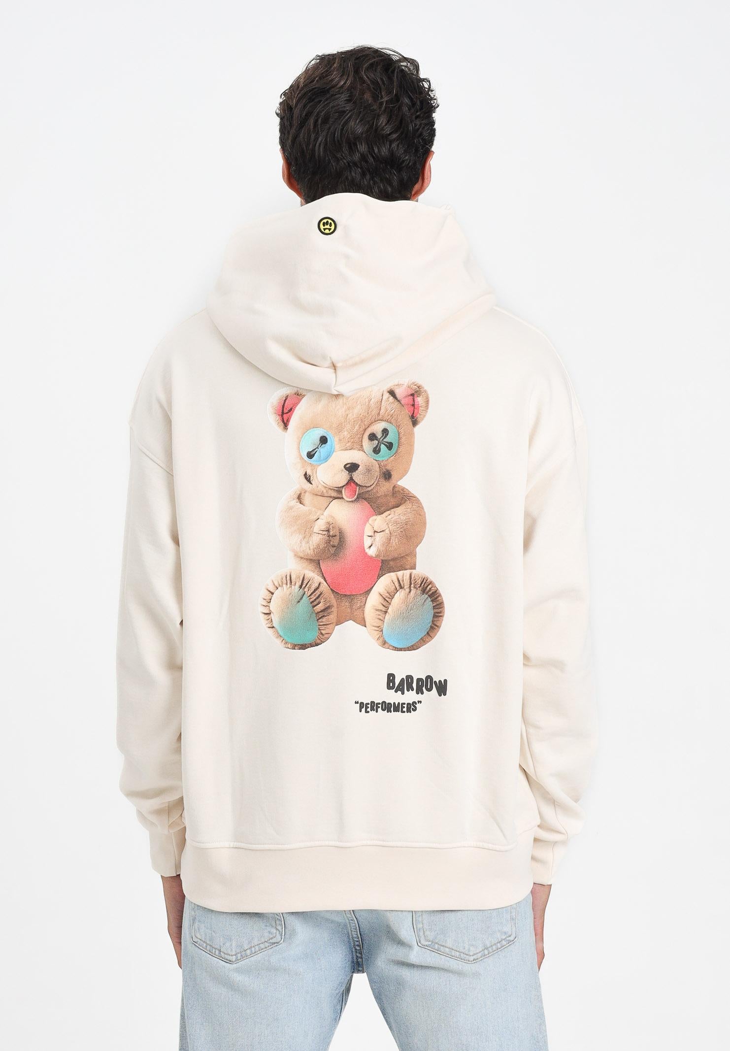 BARROW Felpa con cappuccio color crema per uomo e donna rifinita da stampa F5BWUAHS047 013 BARROW