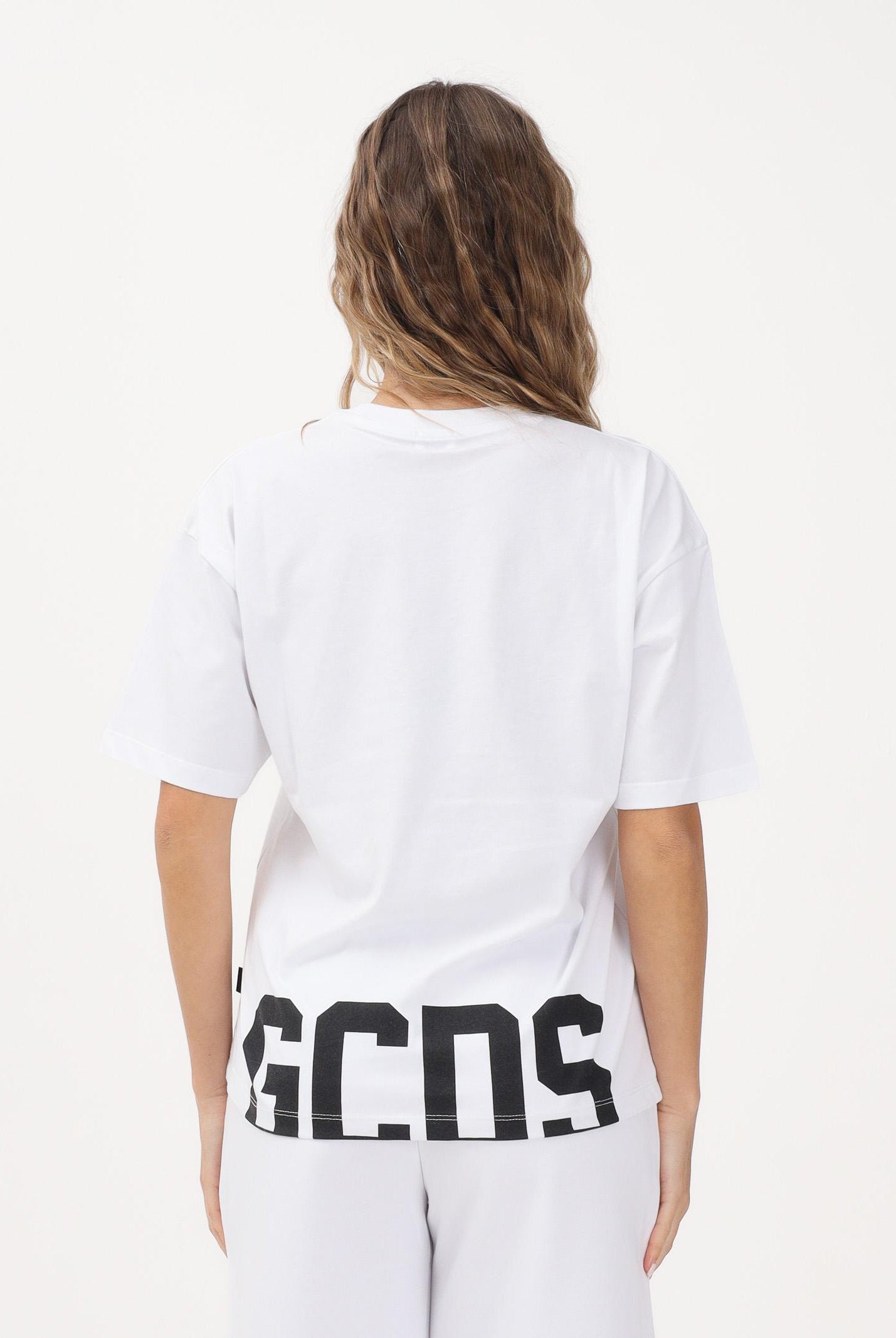 GCDS T-shirt a manica corta bianca per donna, ragazzi e bambini con maxi stampa sul retro Z0UJQC587J105 100B GCDS