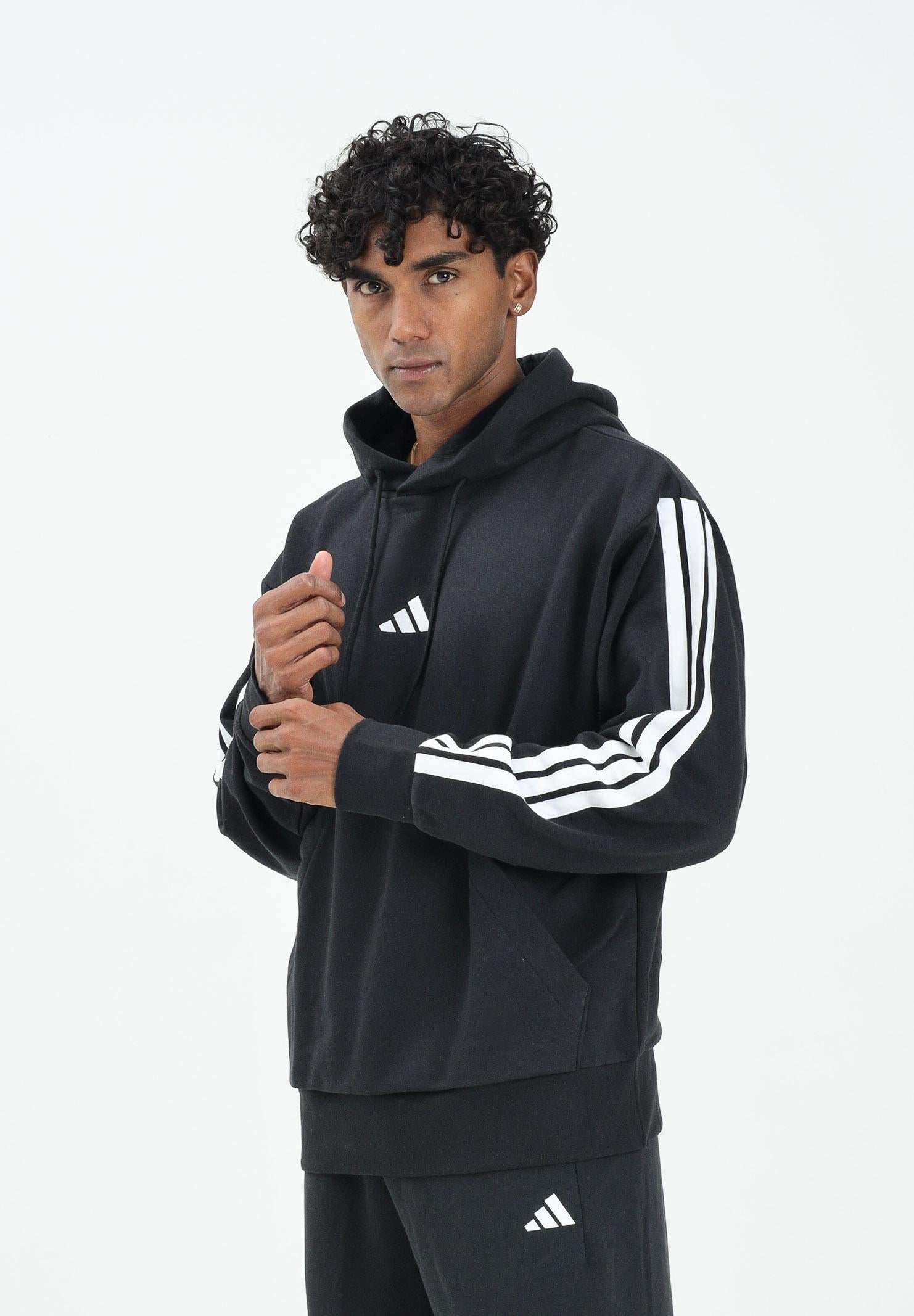 ADIDAS PERFORMANCE Felpa con cappuccio Essentials 3 Stripes nera da uomo<BR/> JE6297 . ADIDAS PERFORMANCE