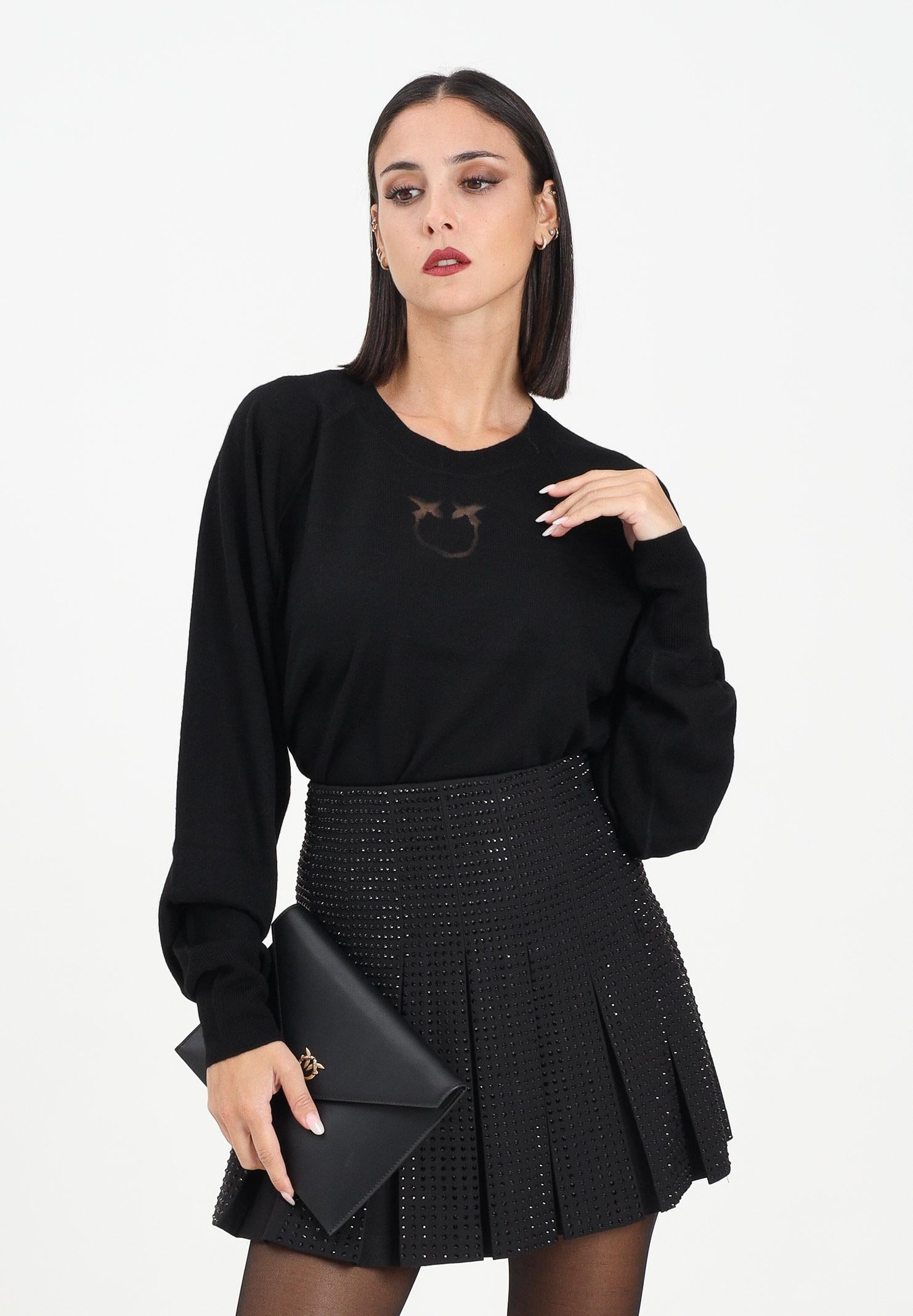 PINKO Maglioncino girocollo nero da donna con logo Love Birds 105417A18M Z99 PINKO