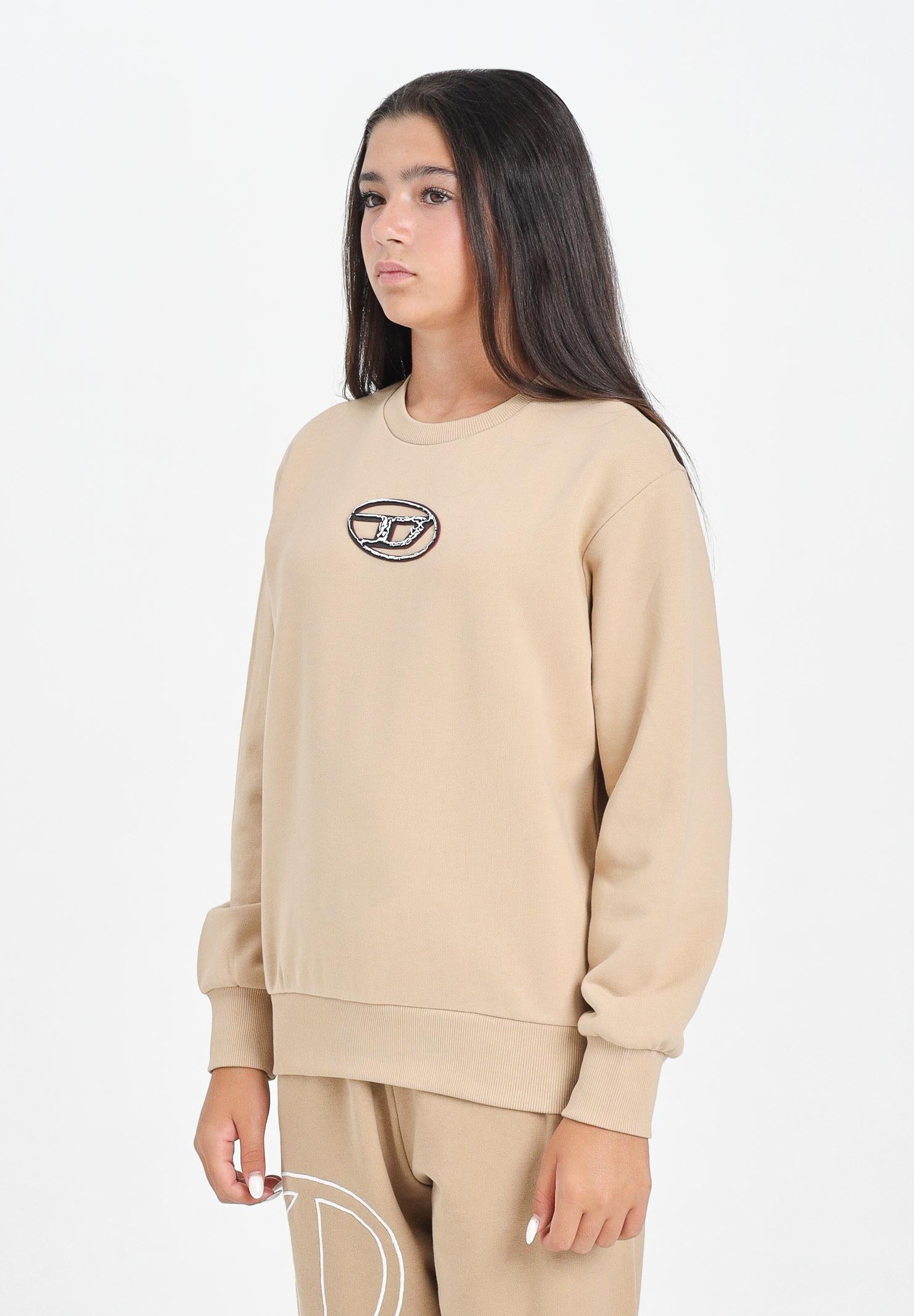 DIESEL Felpa girocollo beige per donna, ragazzi e bambini con logo Oval D multi-layered J02486KYAQK K726 DIESEL