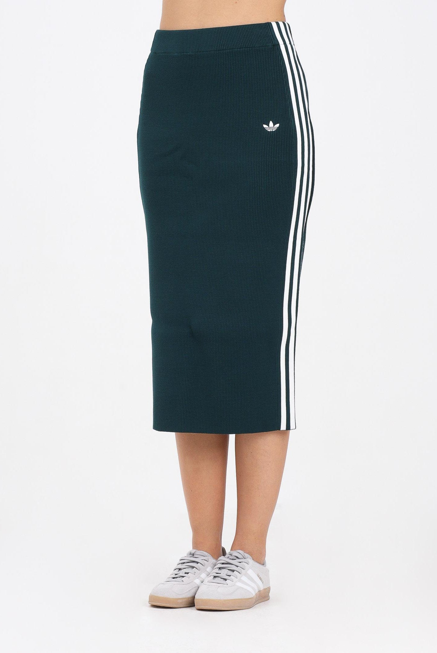 ADIDAS ORIGINALS Gonna midi Adicolor Knit 3-Stripes verde da donna JW2662 ADIDAS ORIGINALS